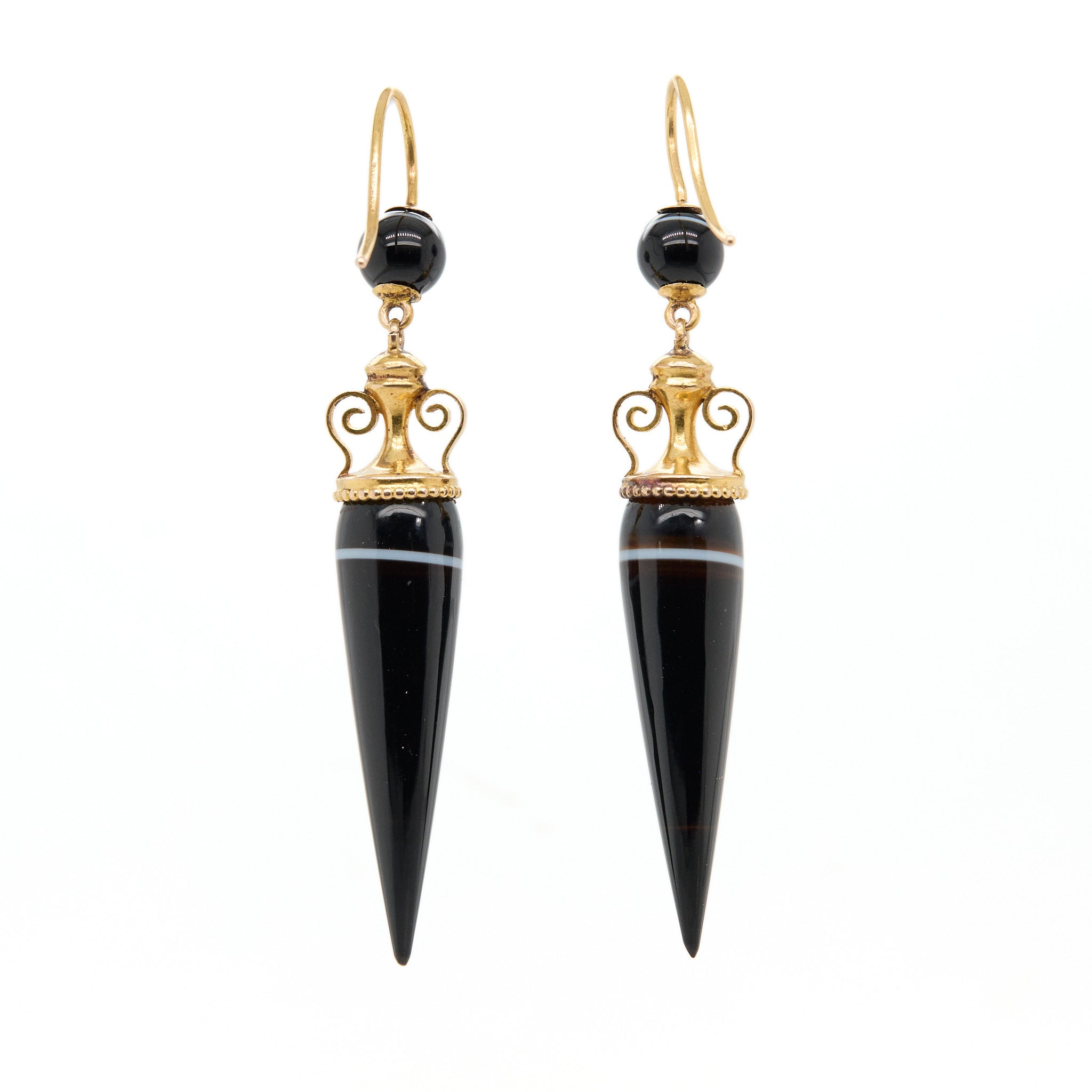 Victorian Banded Agate Earrings-Charlotte Sayers Antique Jewellery