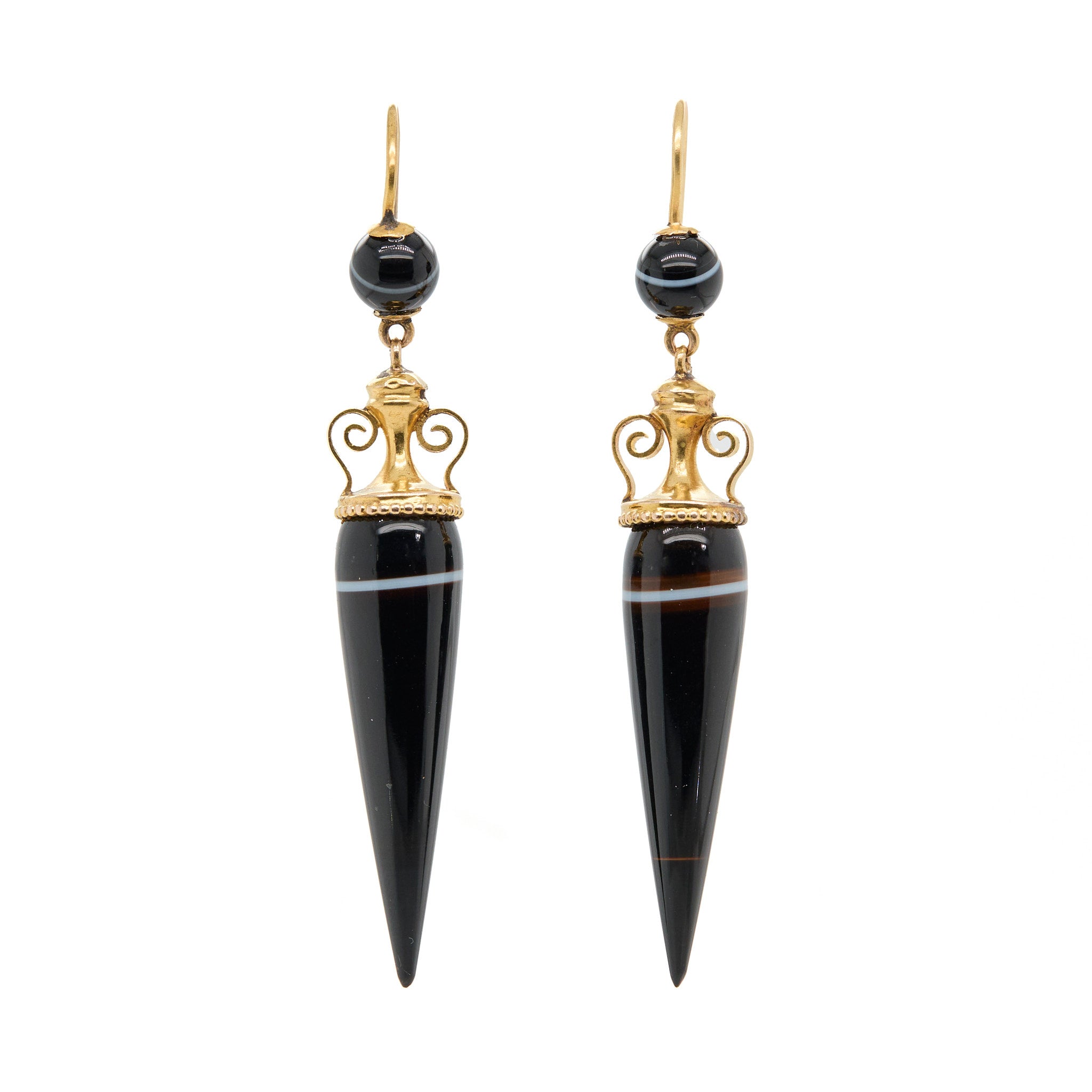 Victorian Banded Agate Earrings-Charlotte Sayers Antique Jewellery