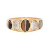 Victorian Banded Agate and Moonstone Gypsy Set Ring-Charlotte Sayers Antique Jewellery