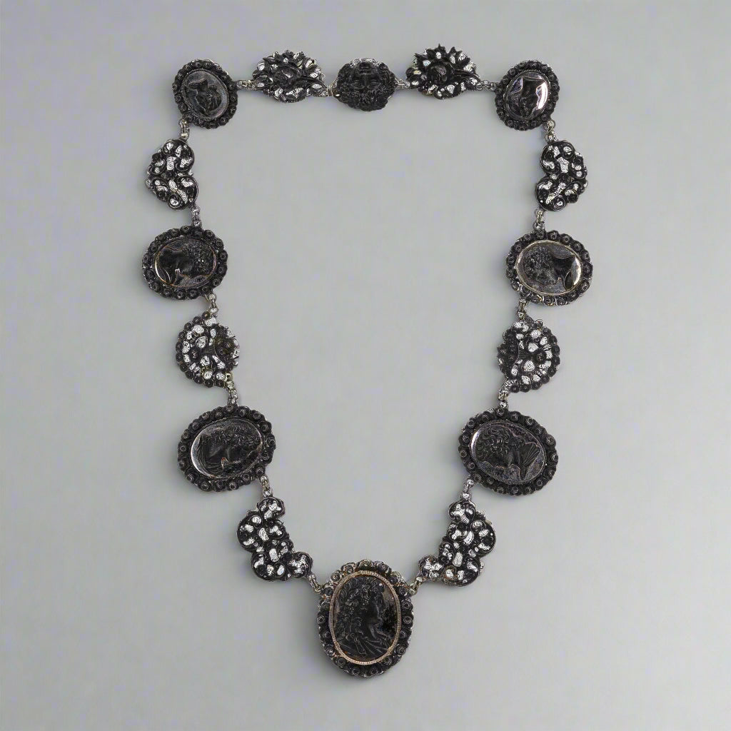 Victorian Berlin Iron Cameo Necklace-Charlotte Sayers Antique Jewellery