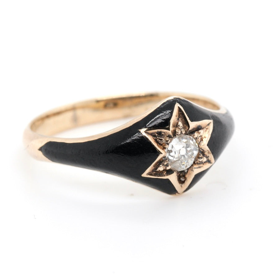 Victorian Black Enamel Diamond Ring-Charlotte Sayers Antique Jewellery