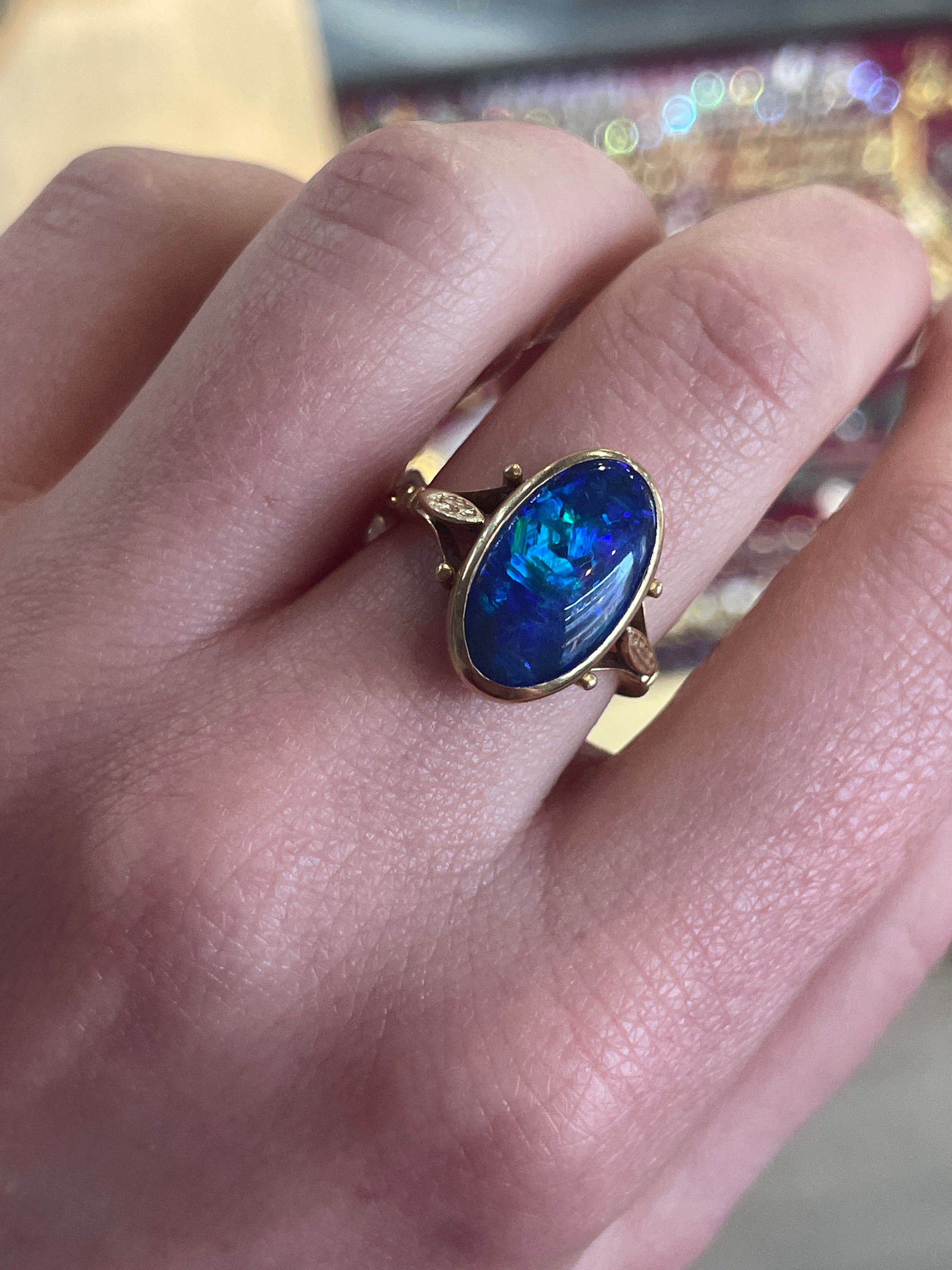 Victorian Black Opal Ring-Charlotte Sayers Antique Jewellery