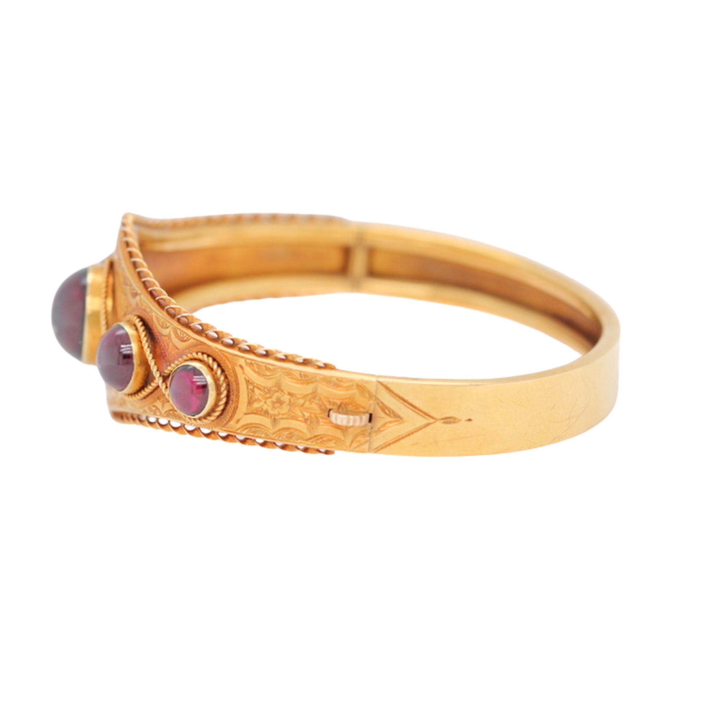 Victorian Cabochon Garnet Gold Bangle-Charlotte Sayers Antique Jewellery
