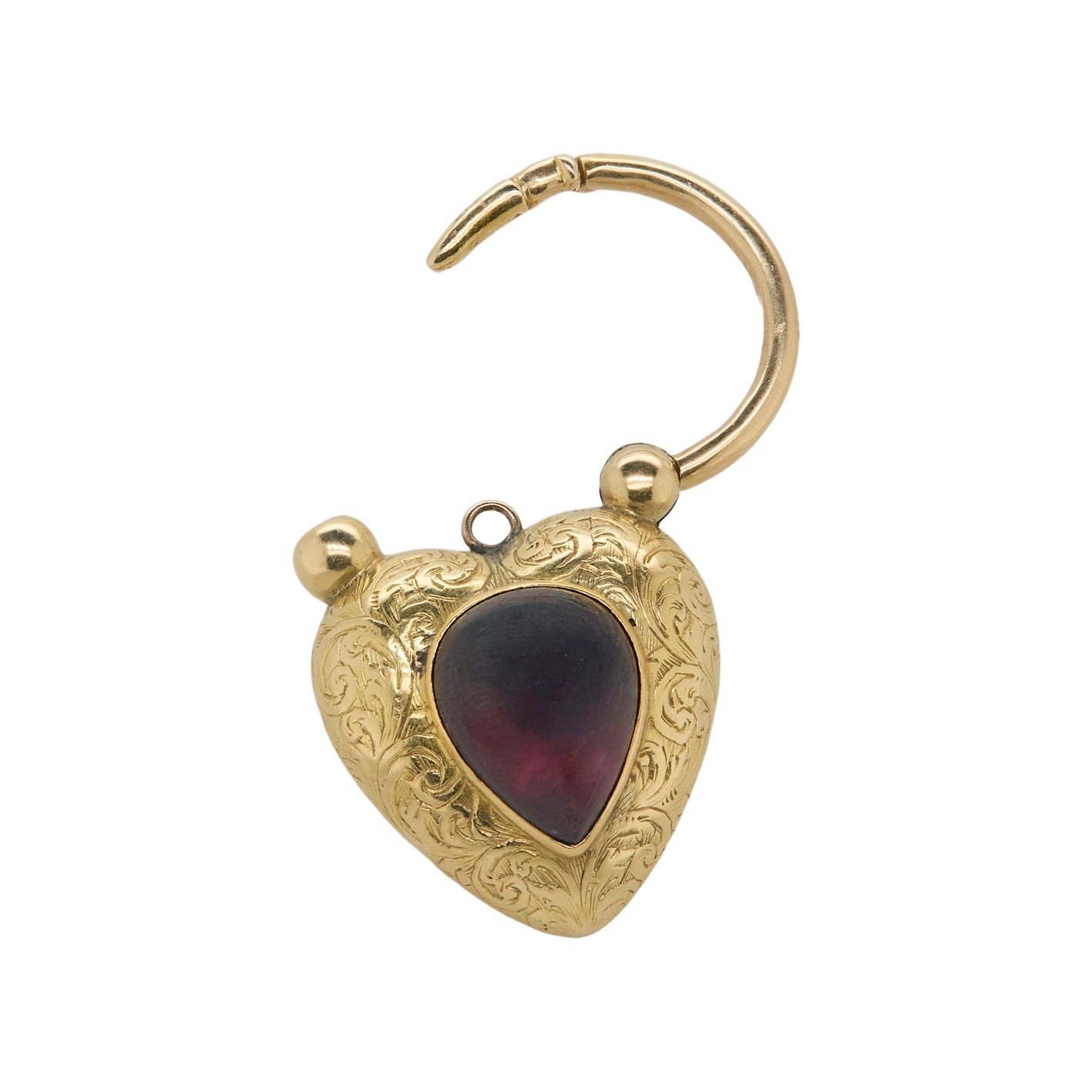 Victorian Cabochon Garnet Heart Padlock Pendant-Charlotte Sayers Antique Jewellery