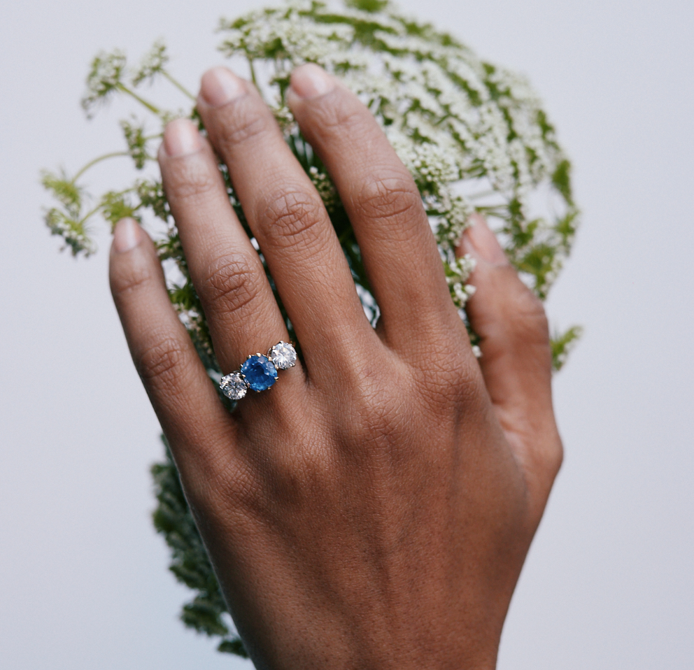 Victorian Ceylonese Sapphire and Diamond Ring-Charlotte Sayers Antique Jewellery