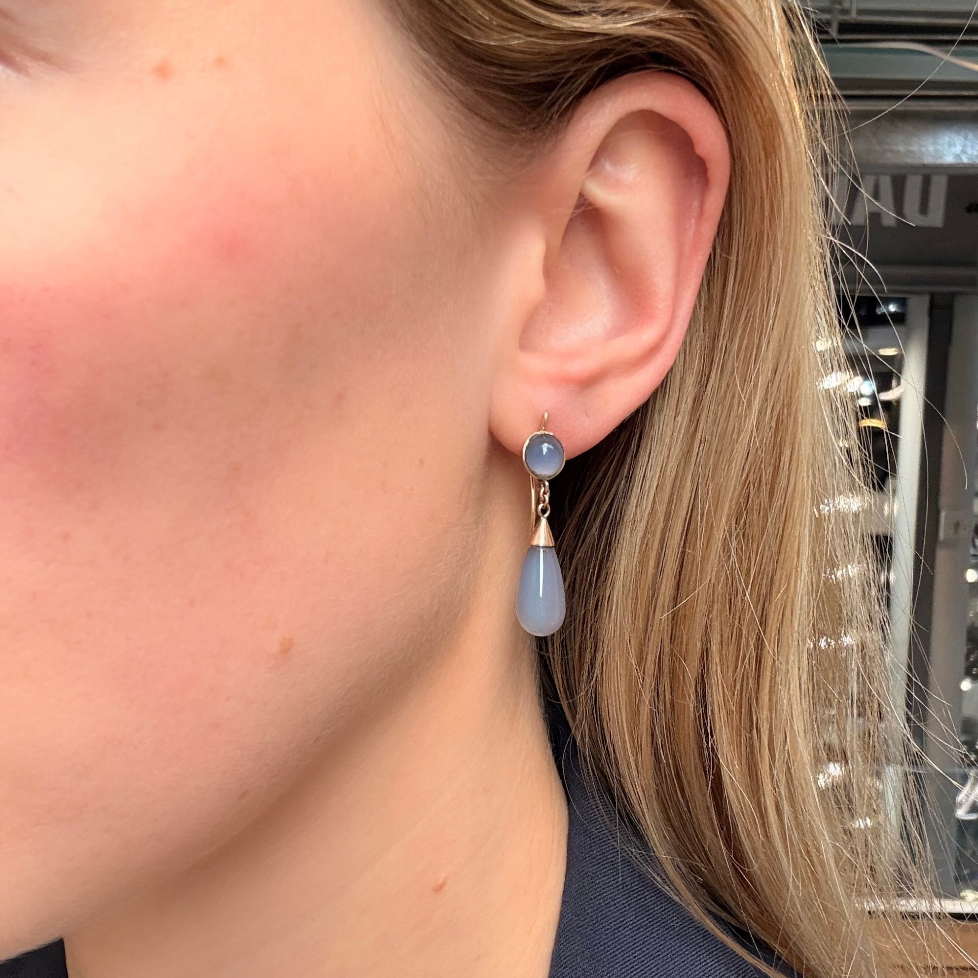 Victorian Chalcedony Earrings-Charlotte Sayers Antique Jewellery