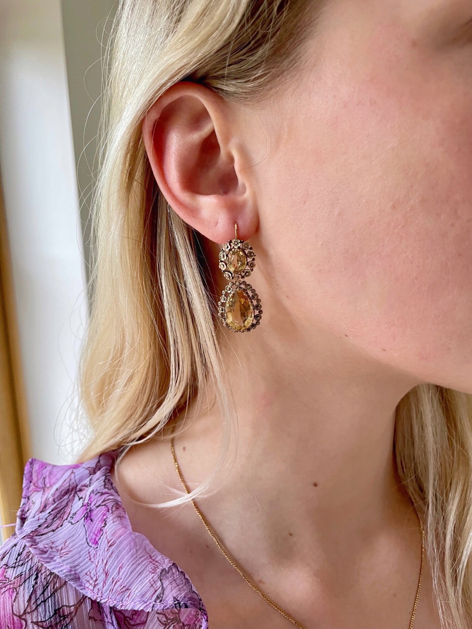 Victorian Citrine Day & Night Earrings-Charlotte Sayers Antique Jewellery