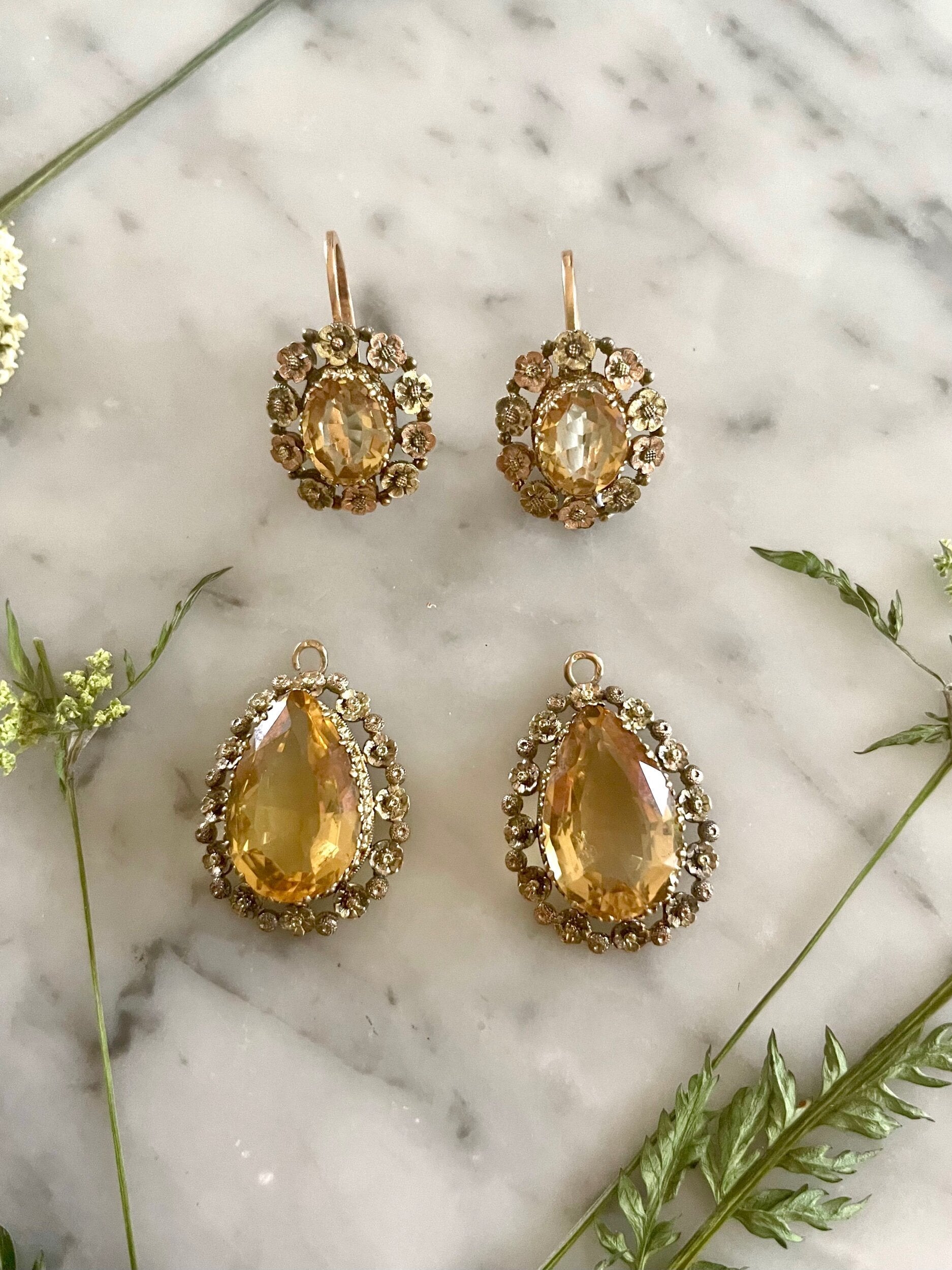 Victorian Citrine Day & Night Earrings-Charlotte Sayers Antique Jewellery