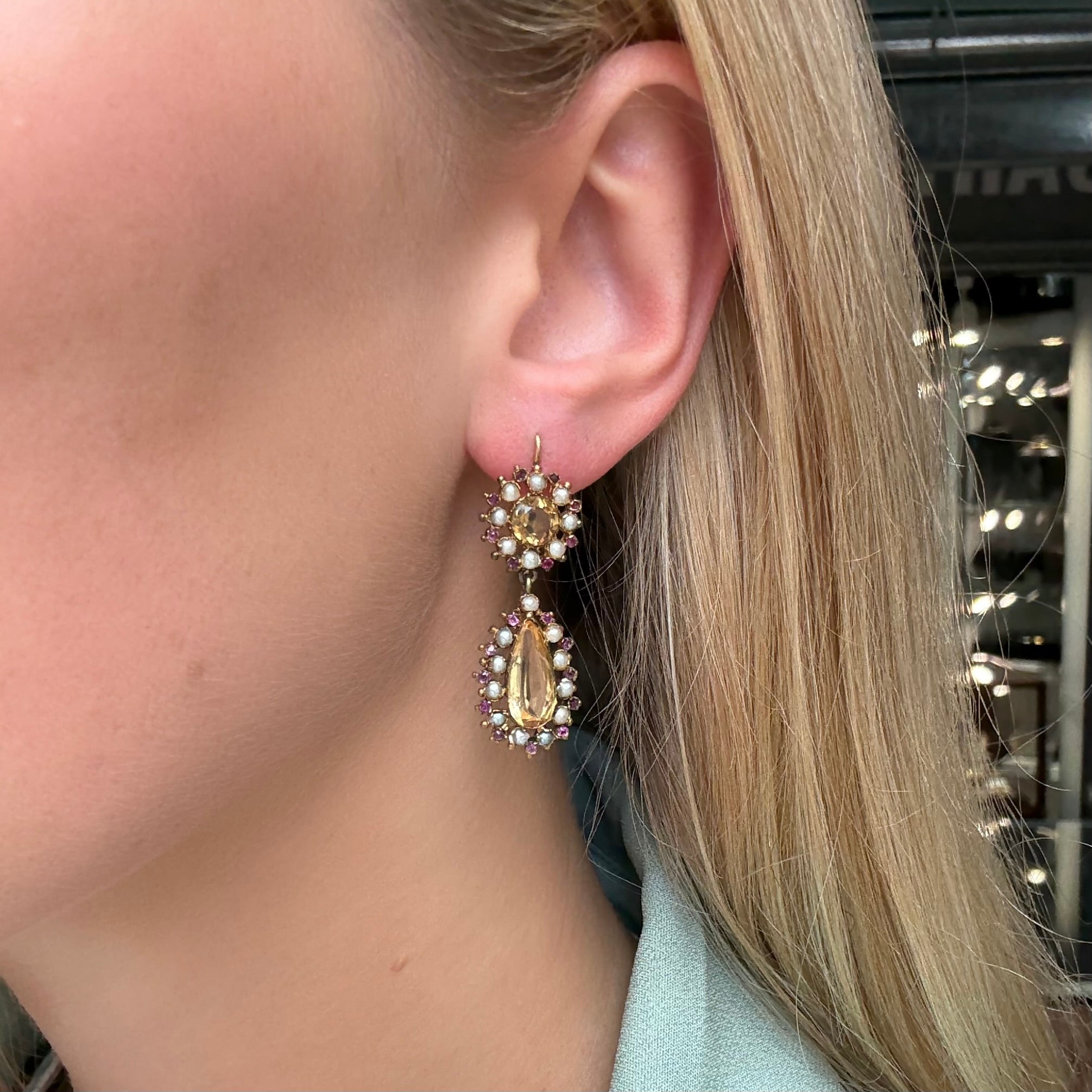 Victorian Citrine Drop Earrings-Charlotte Sayers Antique Jewellery