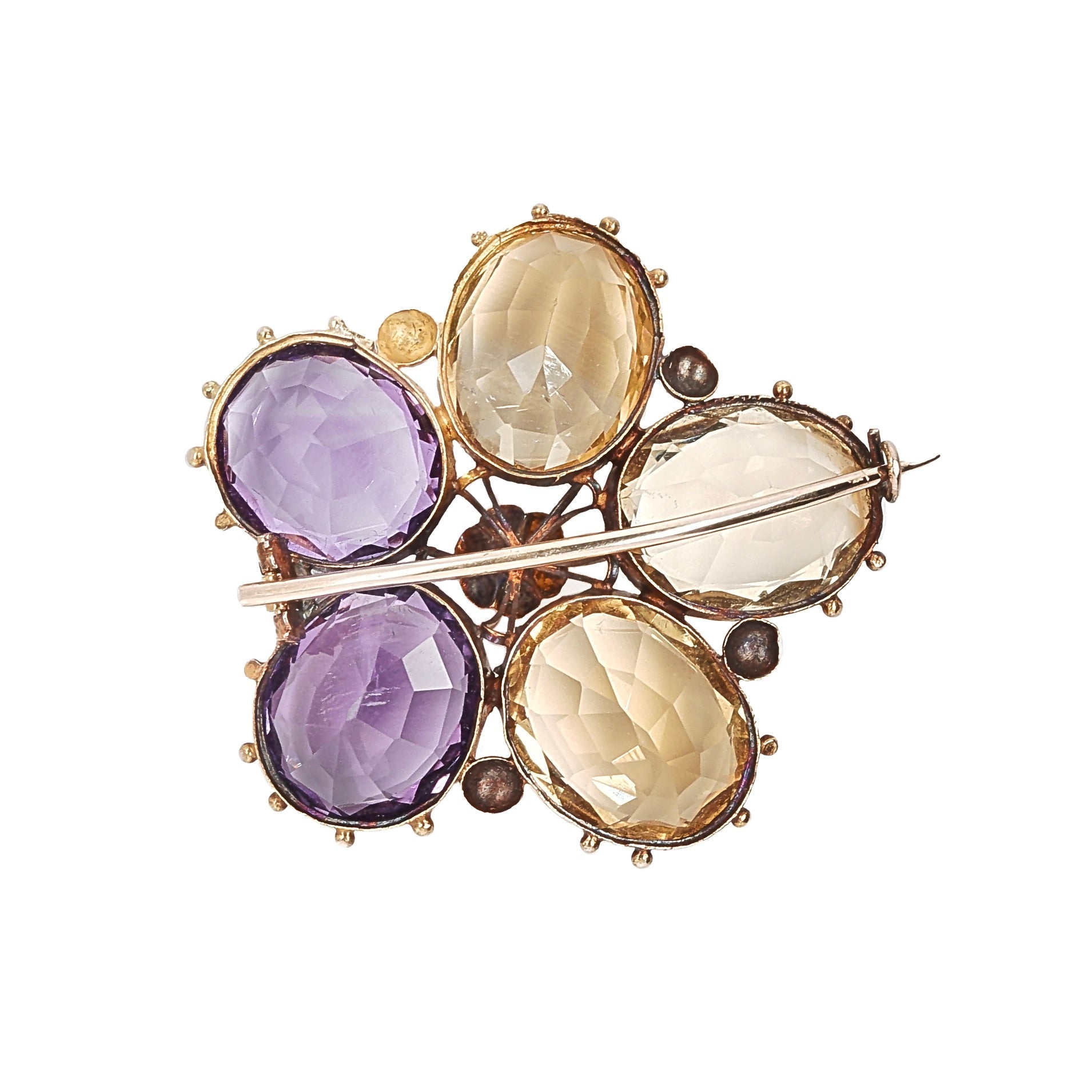 Victorian Citrine and Amethyst Pansy Brooch-Charlotte Sayers Antique Jewellery