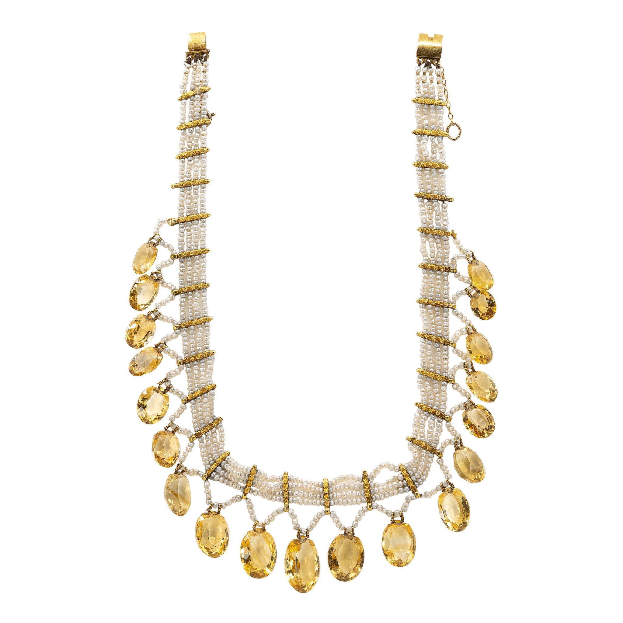 Victorian Citrine and Seed Pearl Collar-Charlotte Sayers Antique Jewellery