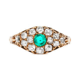 Victorian Colombian Emerald and Diamond Cluster Ring-Charlotte Sayers Antique Jewellery