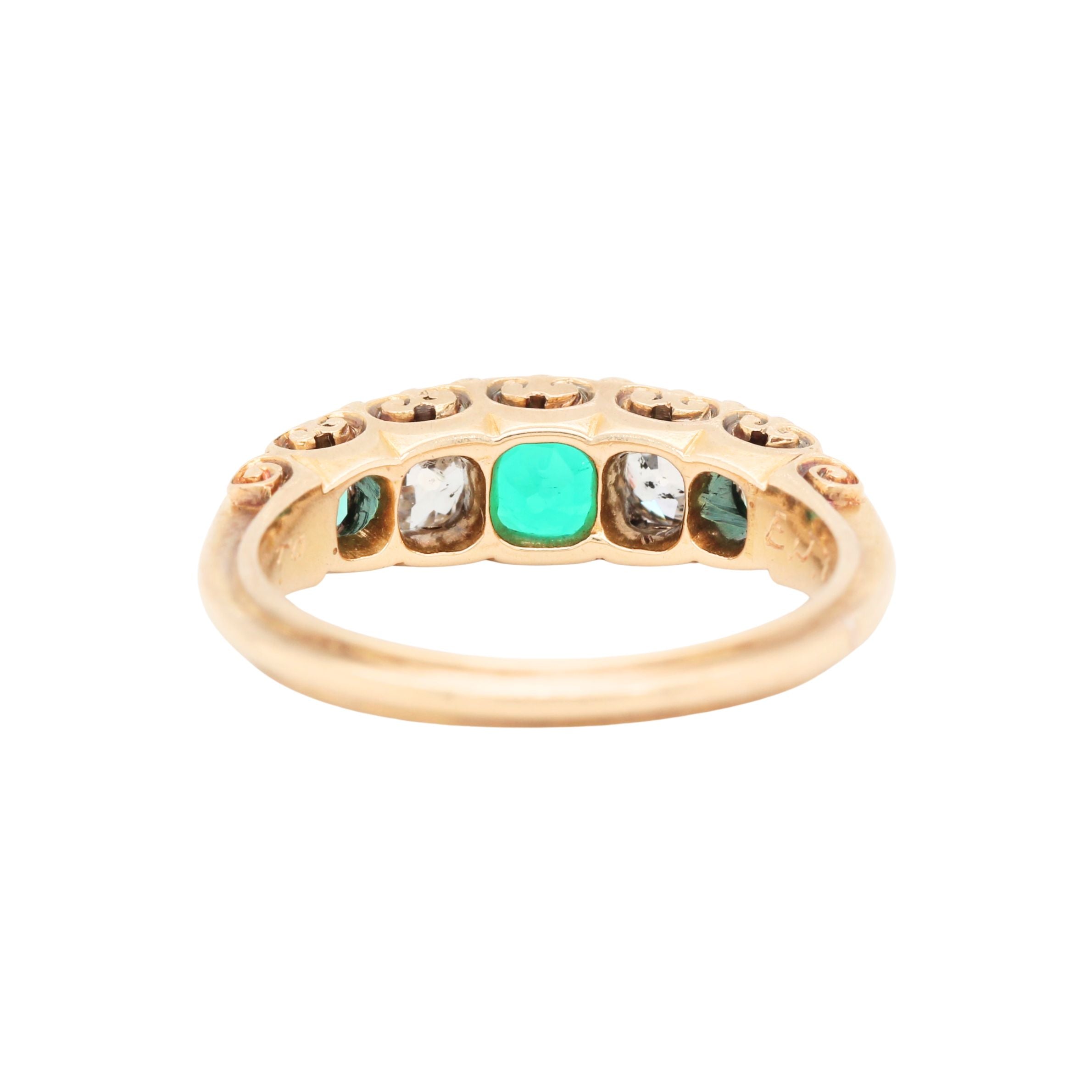 Victorian Colombian Emerald and Old Cut Diamond Ring-Charlotte Sayers Antique Jewellery