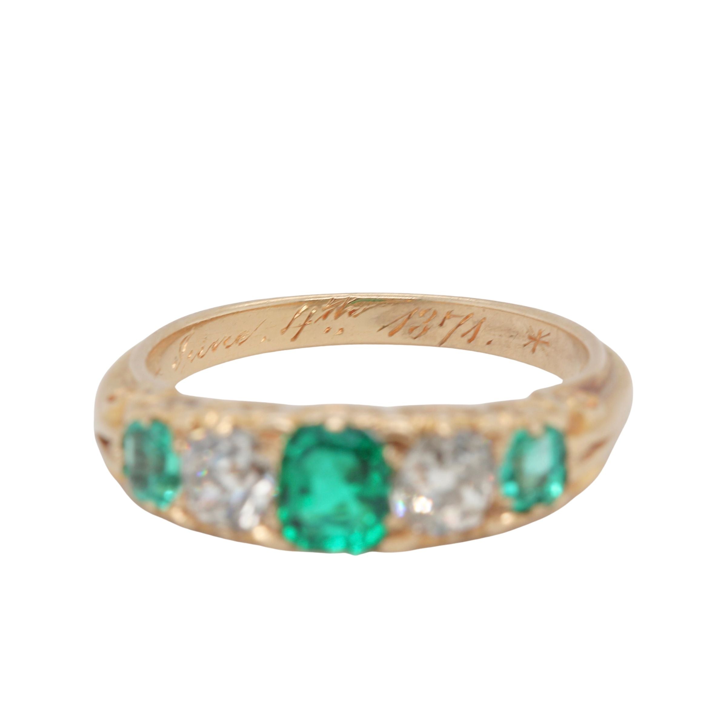 Victorian Colombian Emerald and Old Cut Diamond Ring-Charlotte Sayers Antique Jewellery