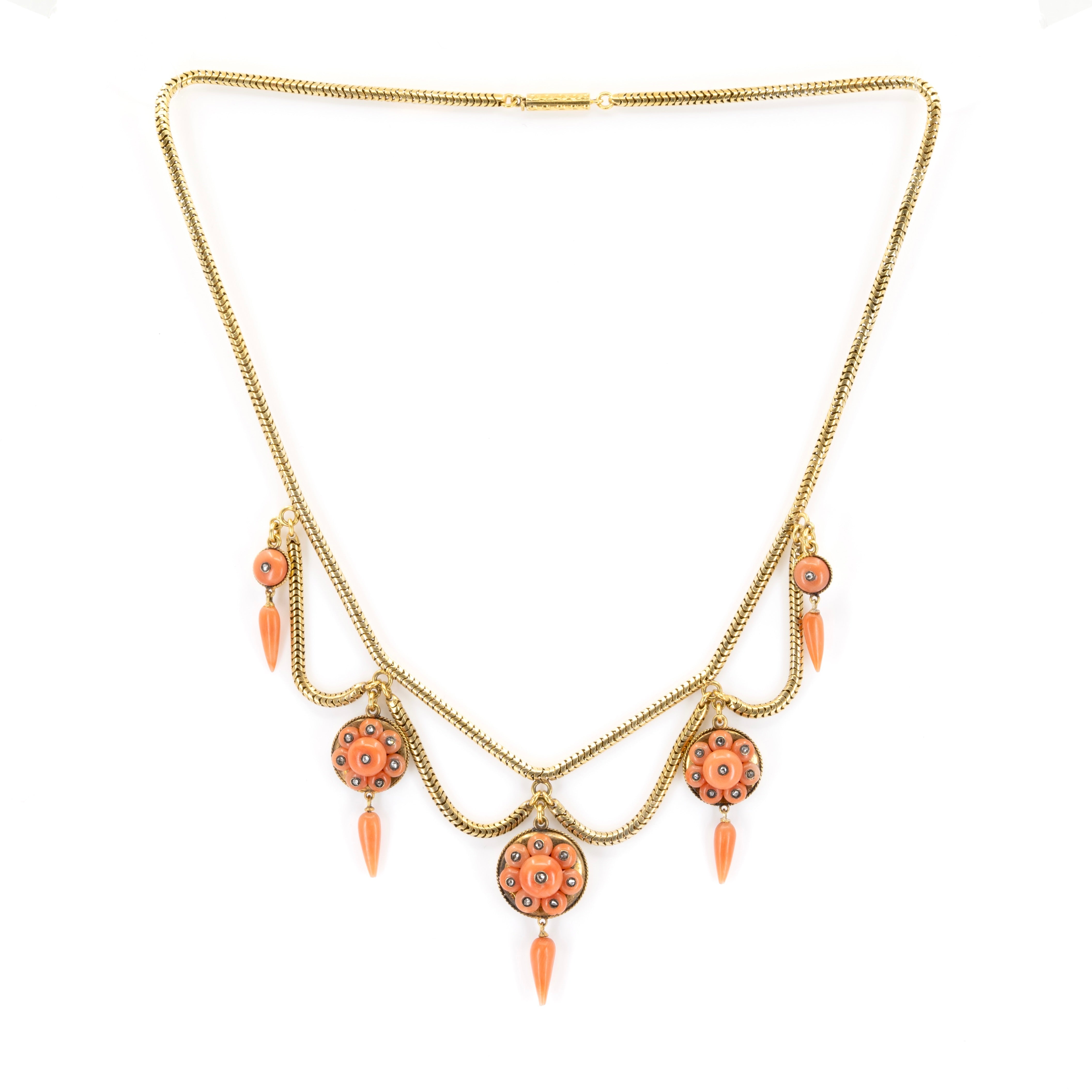 Victorian Coral Diamond Neckalce-Charlotte Sayers Antique Jewellery