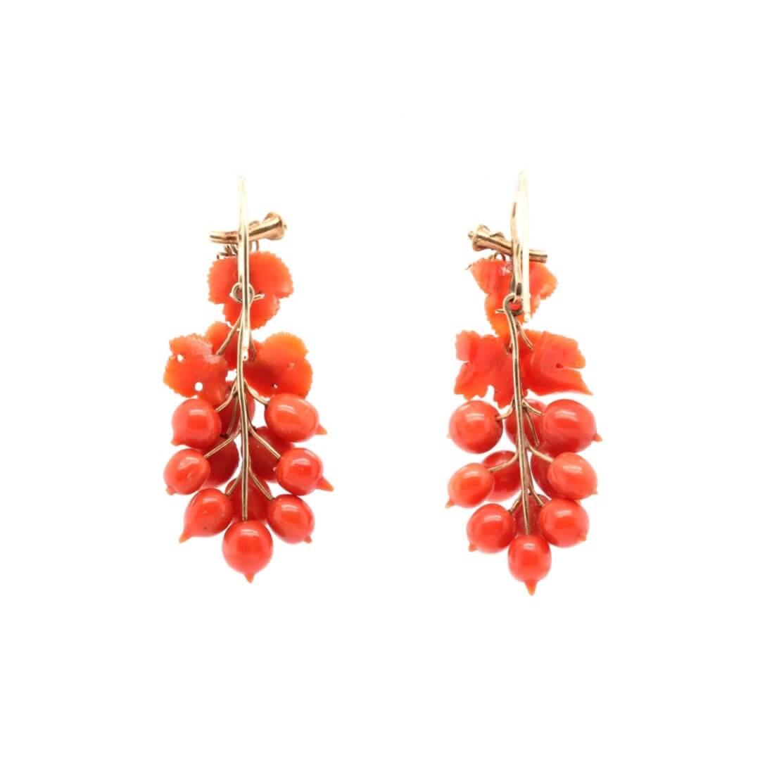 Victorian Coral Grape Earrings-Charlotte Sayers Antique Jewellery