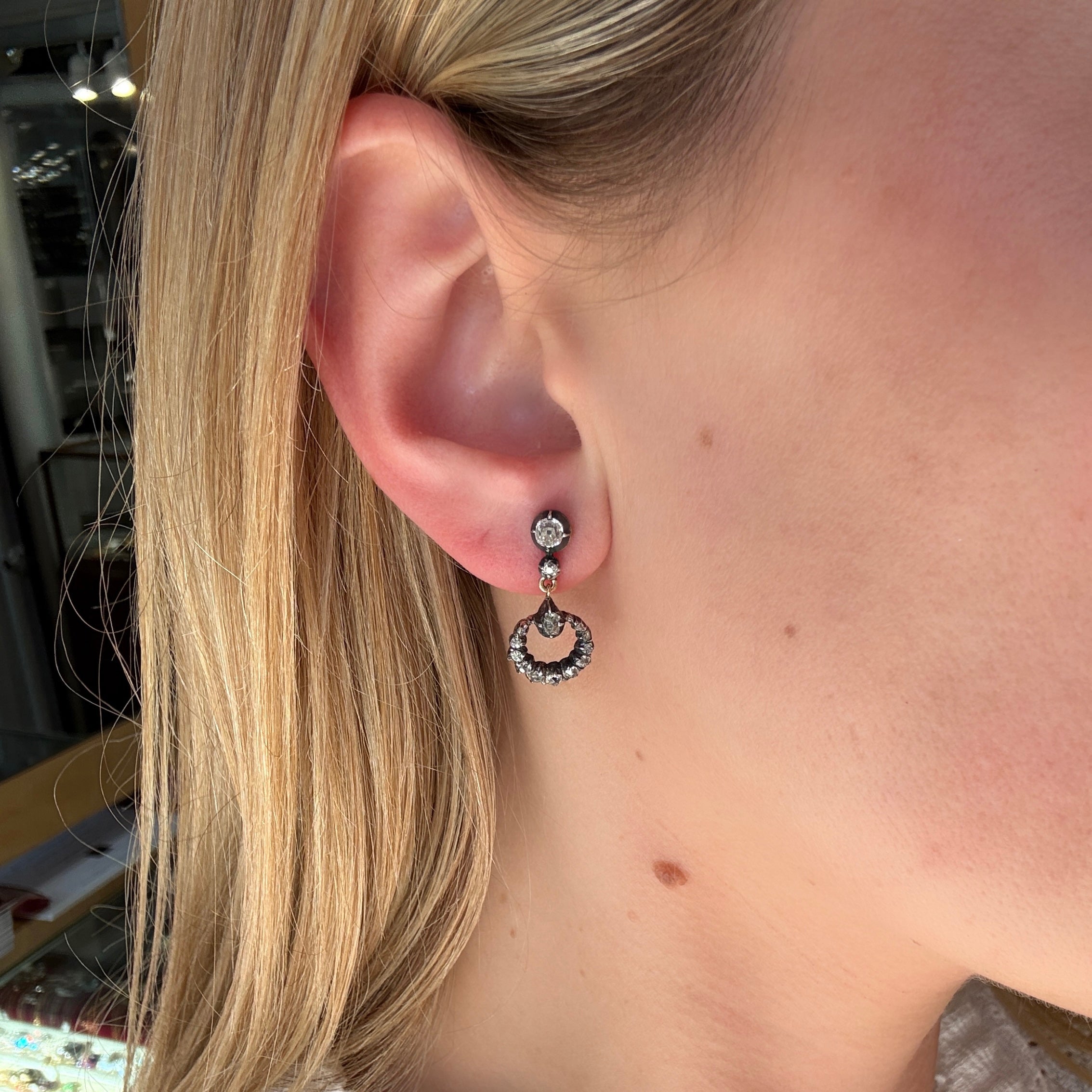 Victorian Crescent Drop Earrings-Charlotte Sayers Antique Jewellery