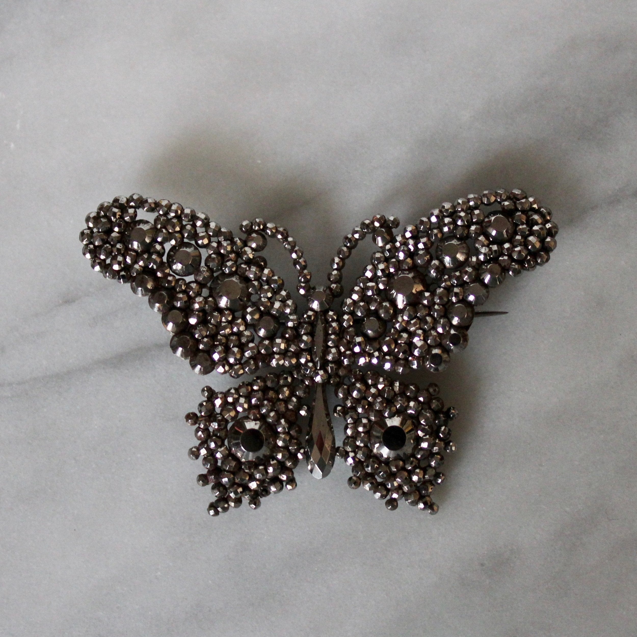 Victorian Cut Steel Butterfly Brooch-Charlotte Sayers Antique Jewellery