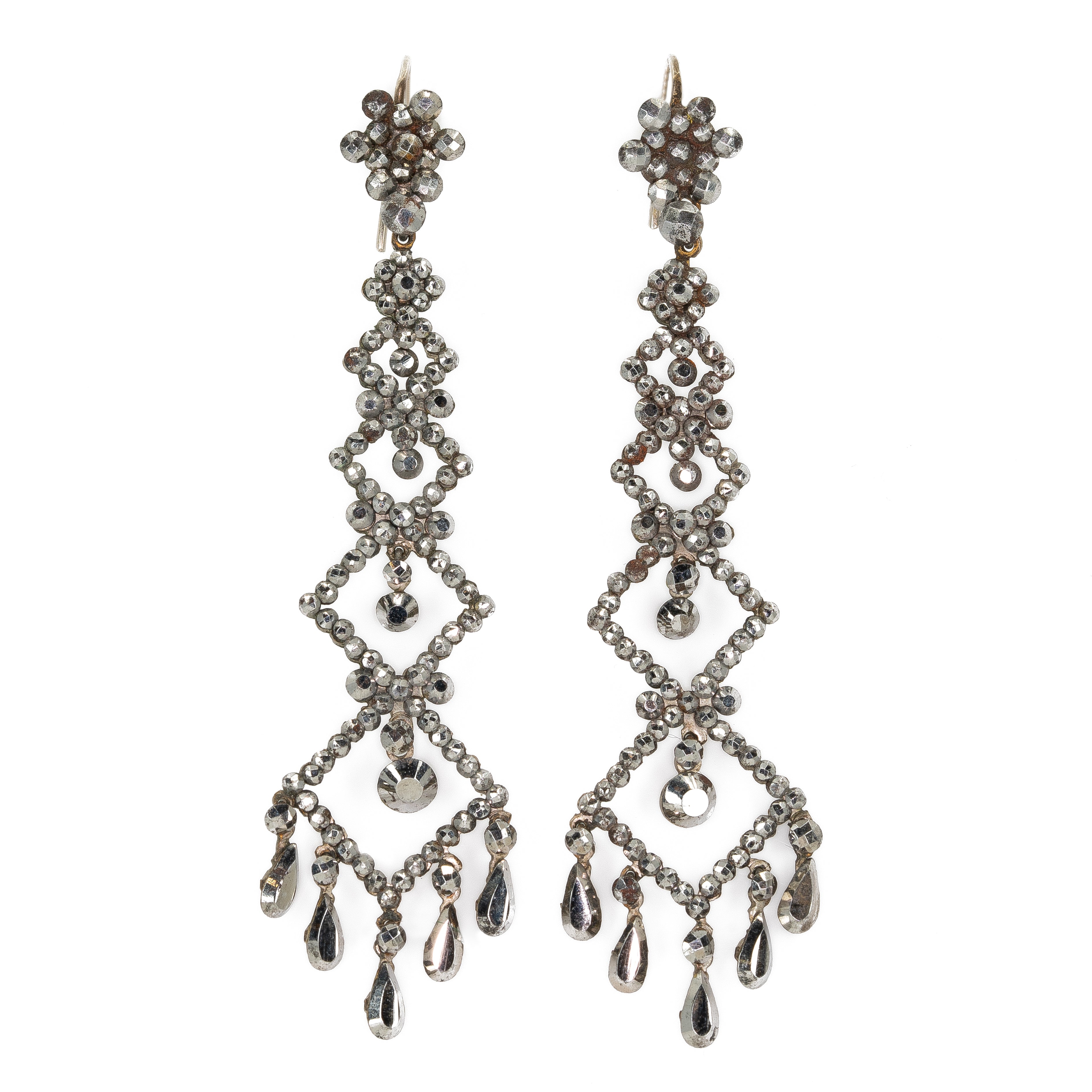 Victorian Cut Steel Drop Earrings-Charlotte Sayers Antique Jewellery