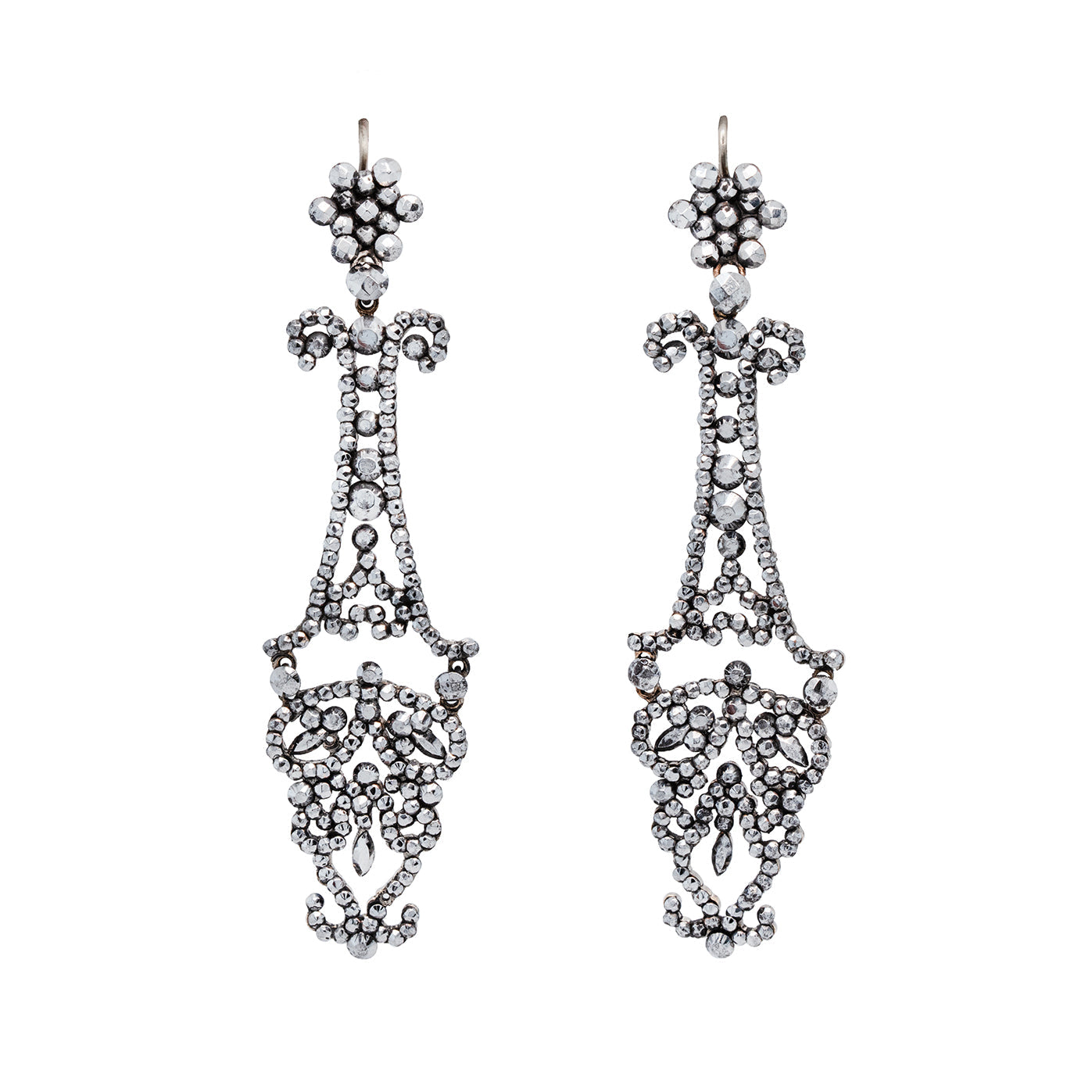 Victorian Cut Steel Drop Earrings-Charlotte Sayers Antique Jewellery