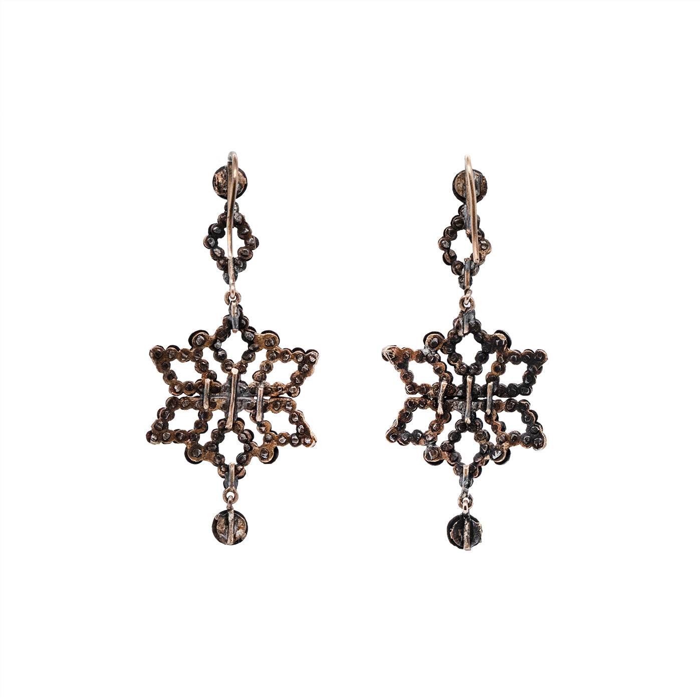 Victorian Cut Steel Star Earrings-Charlotte Sayers Antique Jewellery