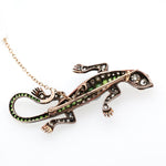 Victorian Demantoid Garnet and Diamond Salamander Brooch-Charlotte Sayers Antique Jewellery