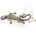 Victorian Demantoid Garnet and Diamond Salamander Brooch-Charlotte Sayers Antique Jewellery