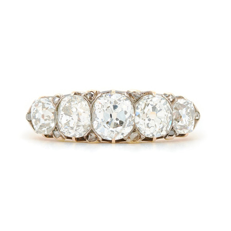 Victorian Diamond 5 Stone Ring-Charlotte Sayers Antique Jewellery