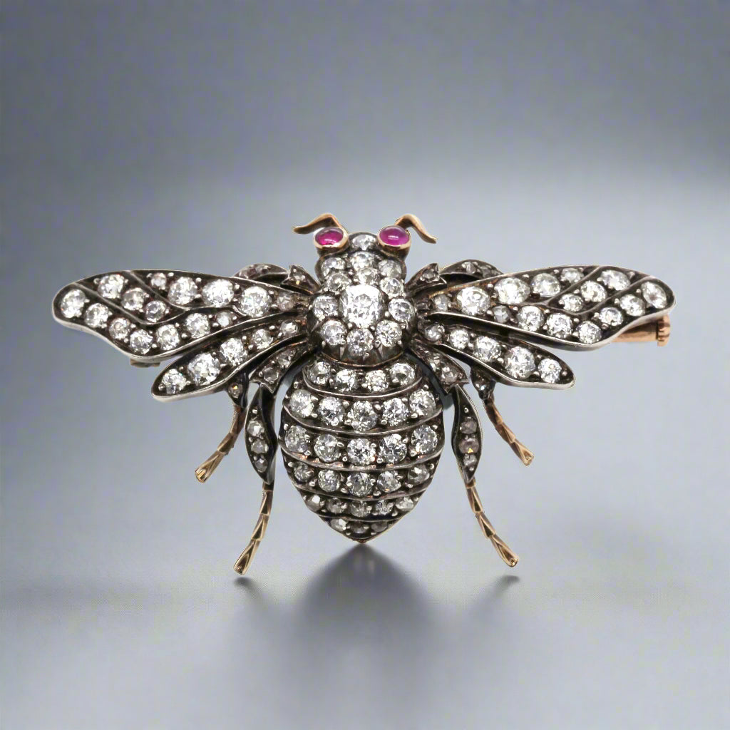 Victorian Diamond Bee Brooch-Charlotte Sayers Antique Jewellery