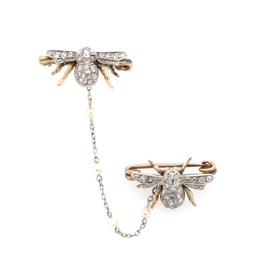 Victorian Diamond Bee Brooches-Charlotte Sayers Antique Jewellery