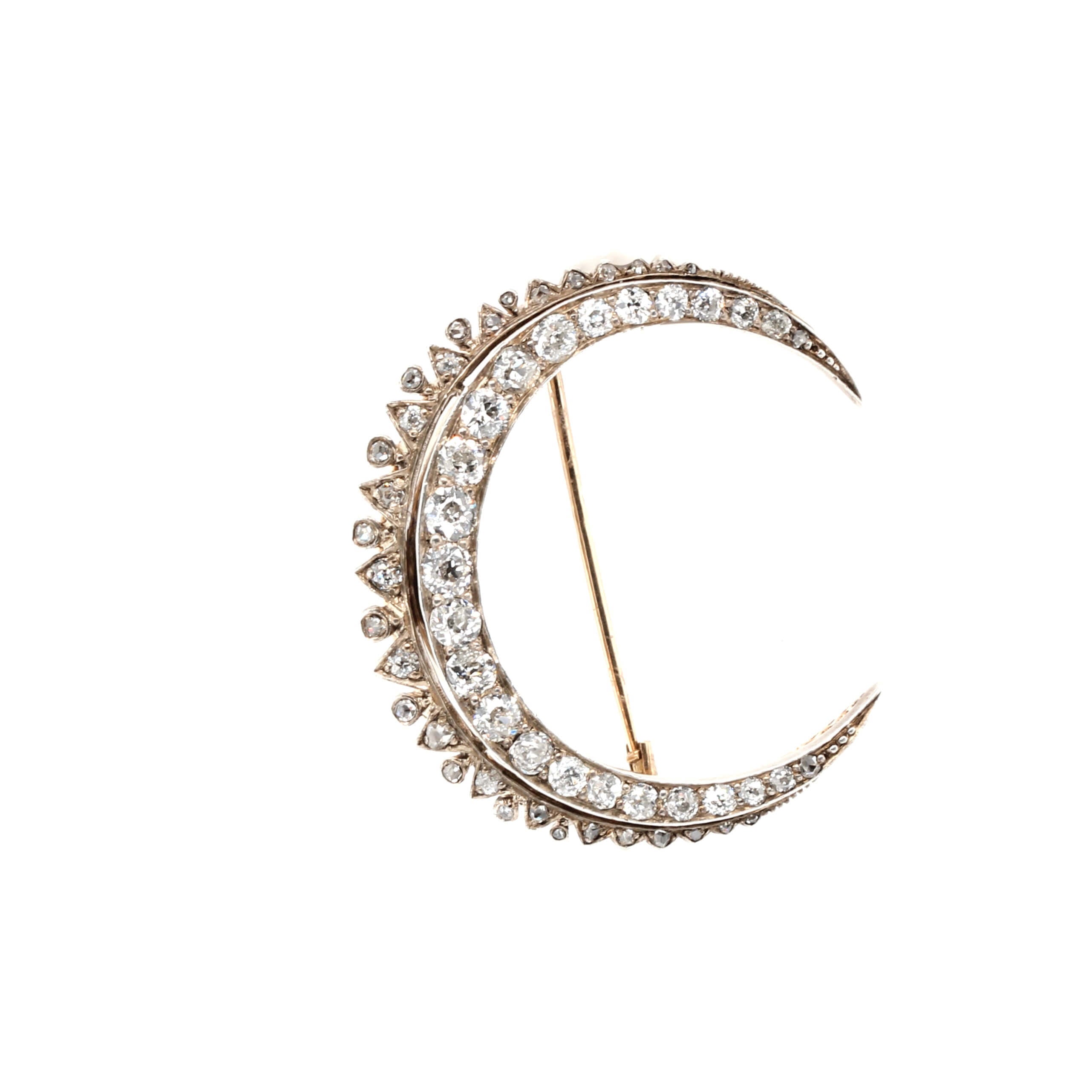 Victorian Diamond Crescent Brooch / Pendant-Charlotte Sayers Antique Jewellery