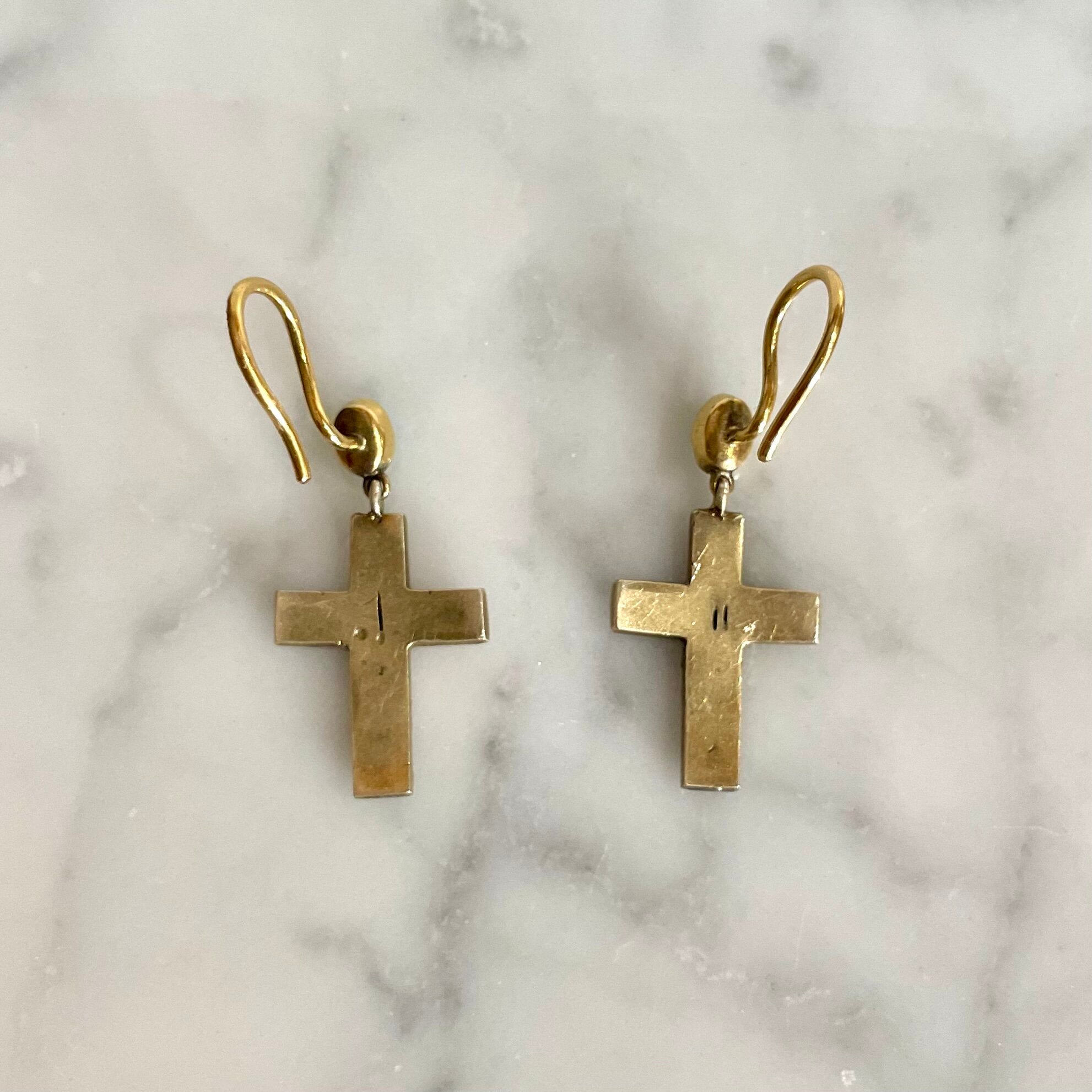 Victorian Diamond Cross Earrings-Charlotte Sayers Antique Jewellery