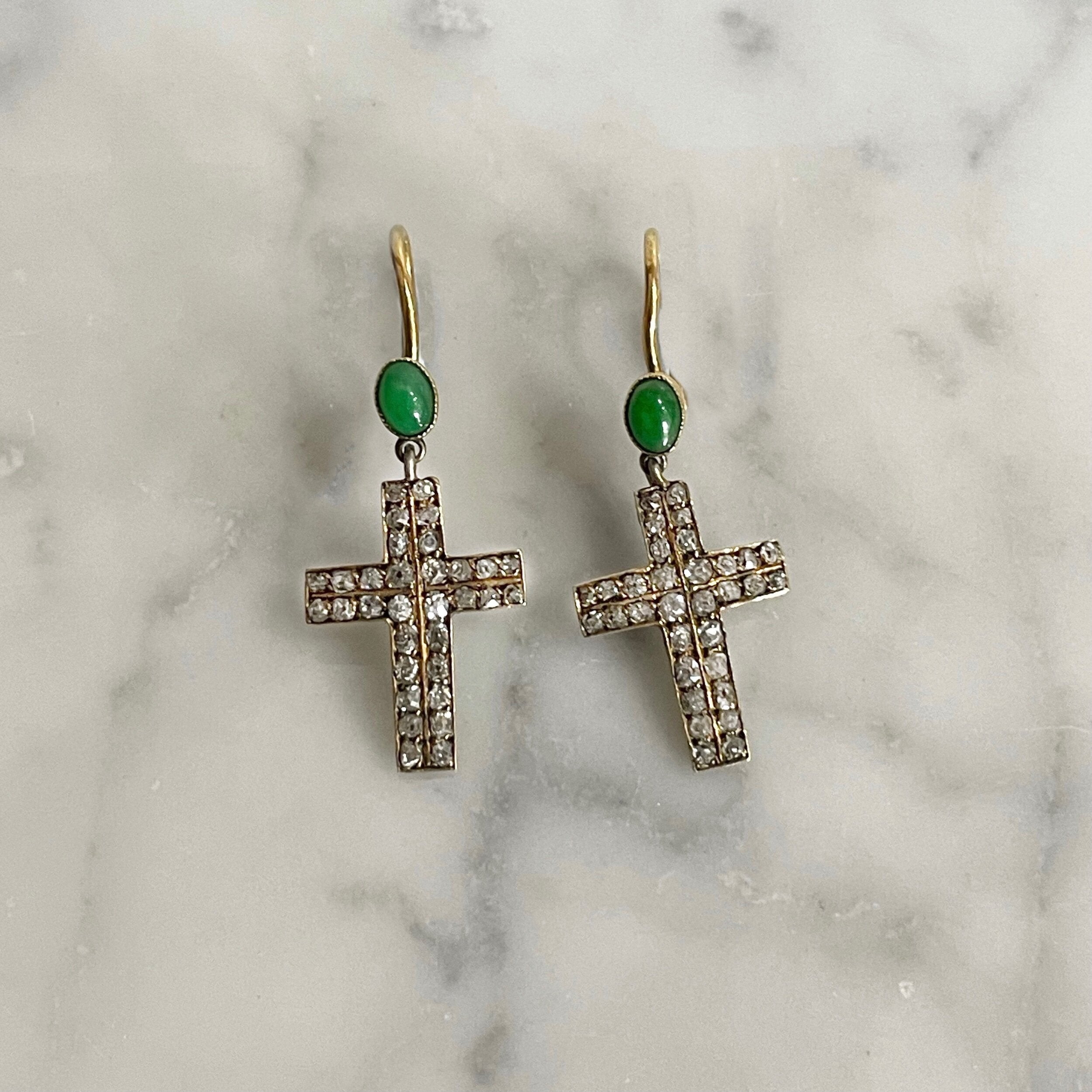 Victorian Diamond Cross Earrings-Charlotte Sayers Antique Jewellery