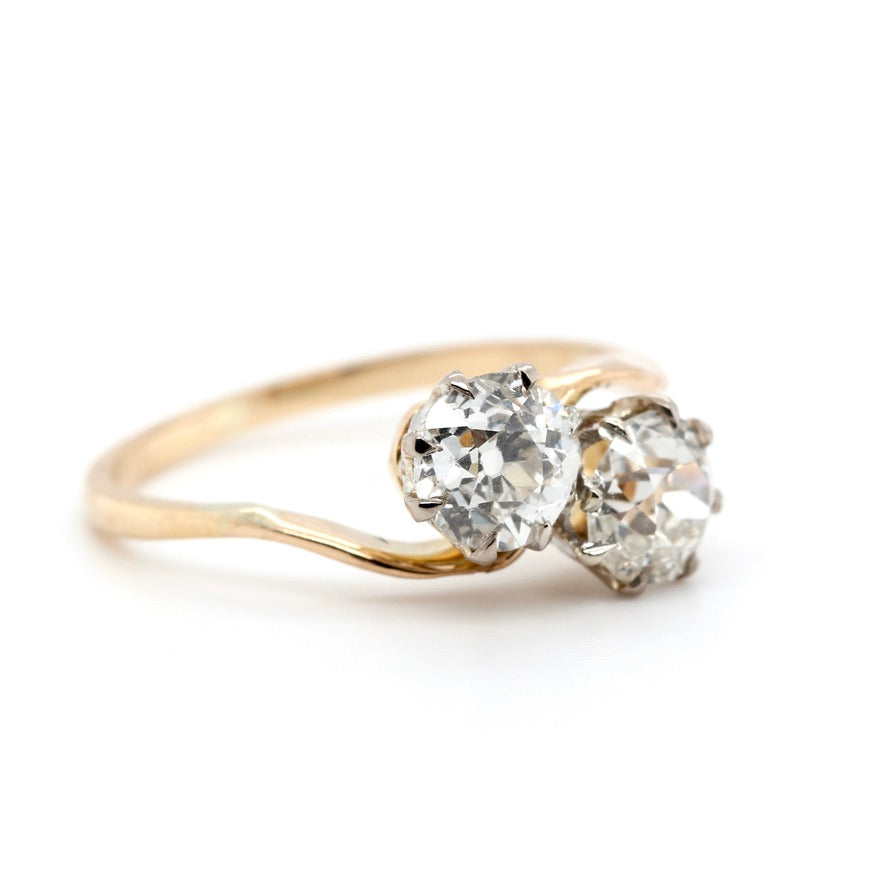 Victorian Diamond Crossover Toi et Moi Ring-Charlotte Sayers Antique Jewellery