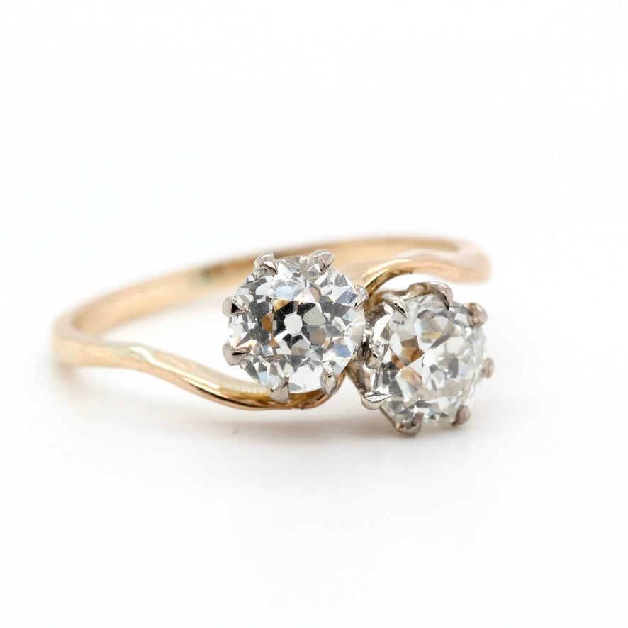 Victorian Diamond Crossover Toi et Moi Ring-Charlotte Sayers Antique Jewellery