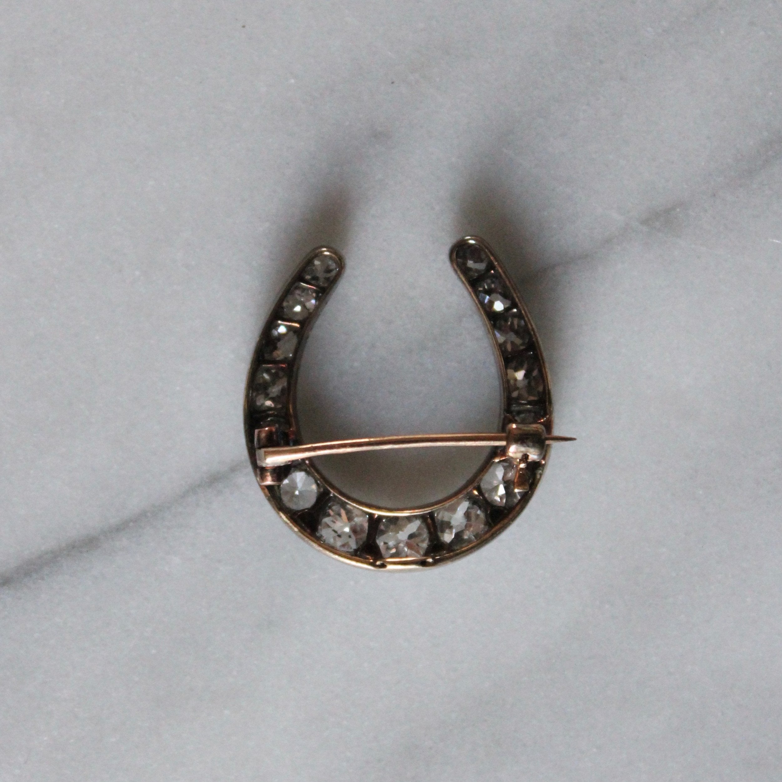 Victorian Diamond Horseshoe Brooch-Charlotte Sayers Antique Jewellery