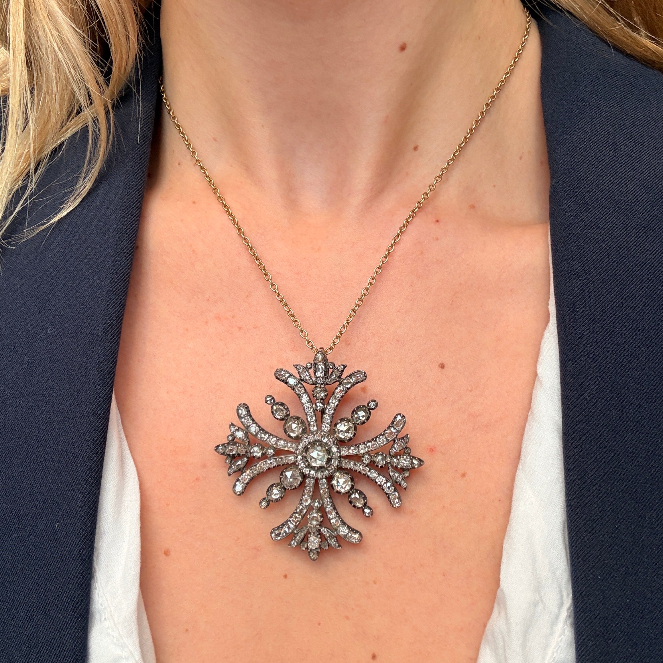 Victorian Diamond Maltese Cross Pendant / Brooch-Charlotte Sayers Antique Jewellery