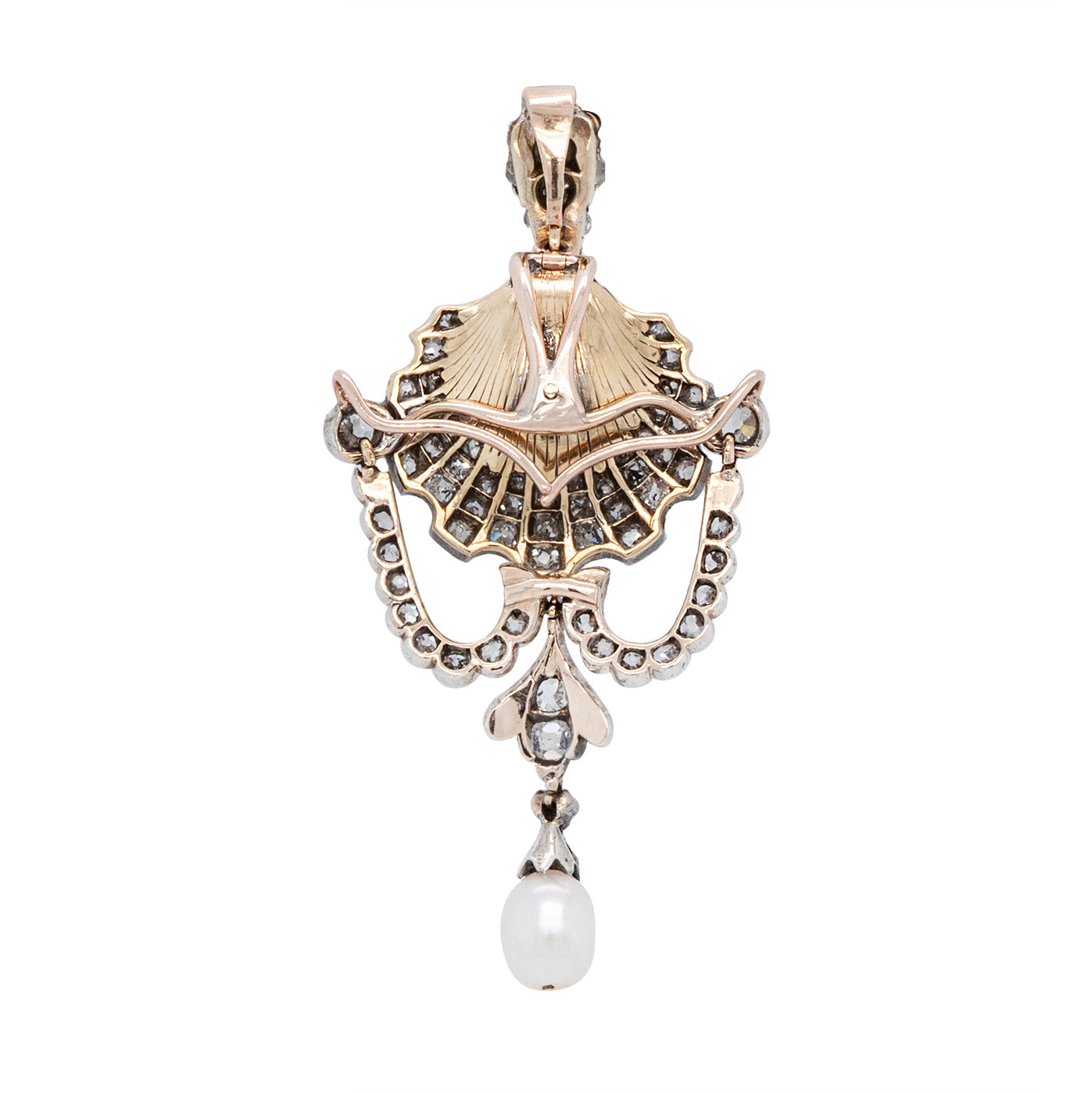 Victorian Diamond & Pearl Shell Pendant-Charlotte Sayers Antique Jewellery