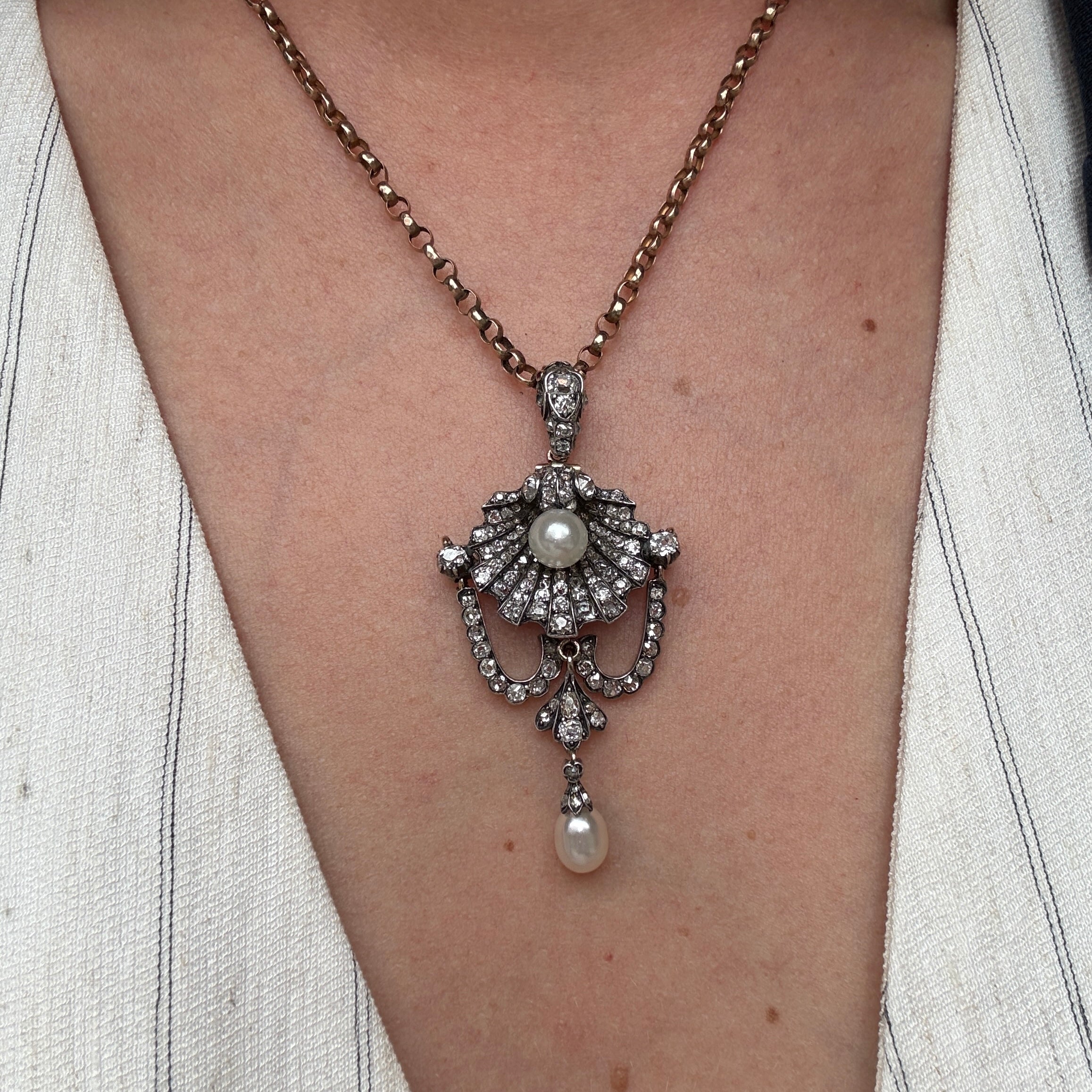 Victorian Diamond & Pearl Shell Pendant-Charlotte Sayers Antique Jewellery