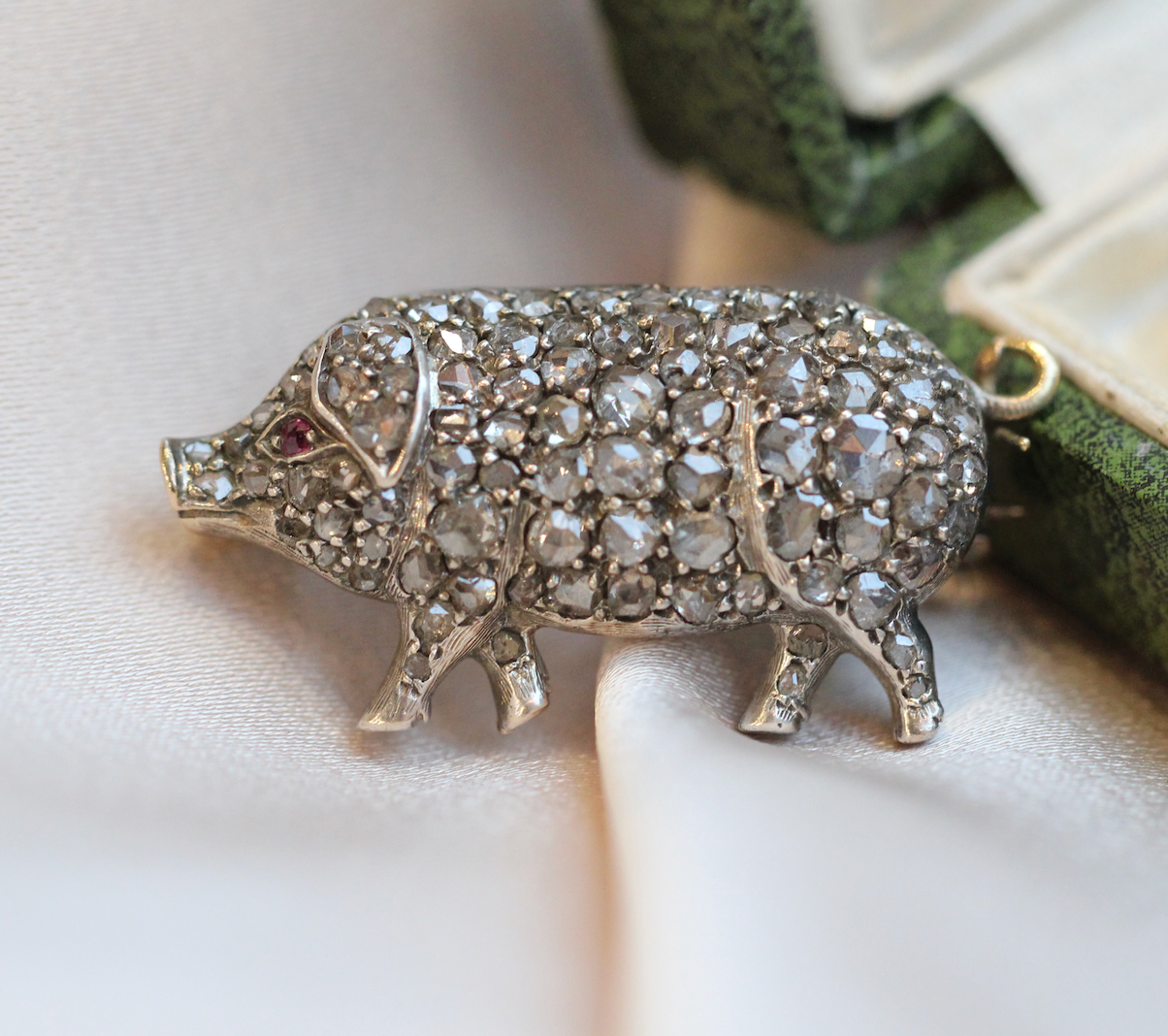 Victorian Diamond Pig Brooch-Charlotte Sayers Antique Jewellery