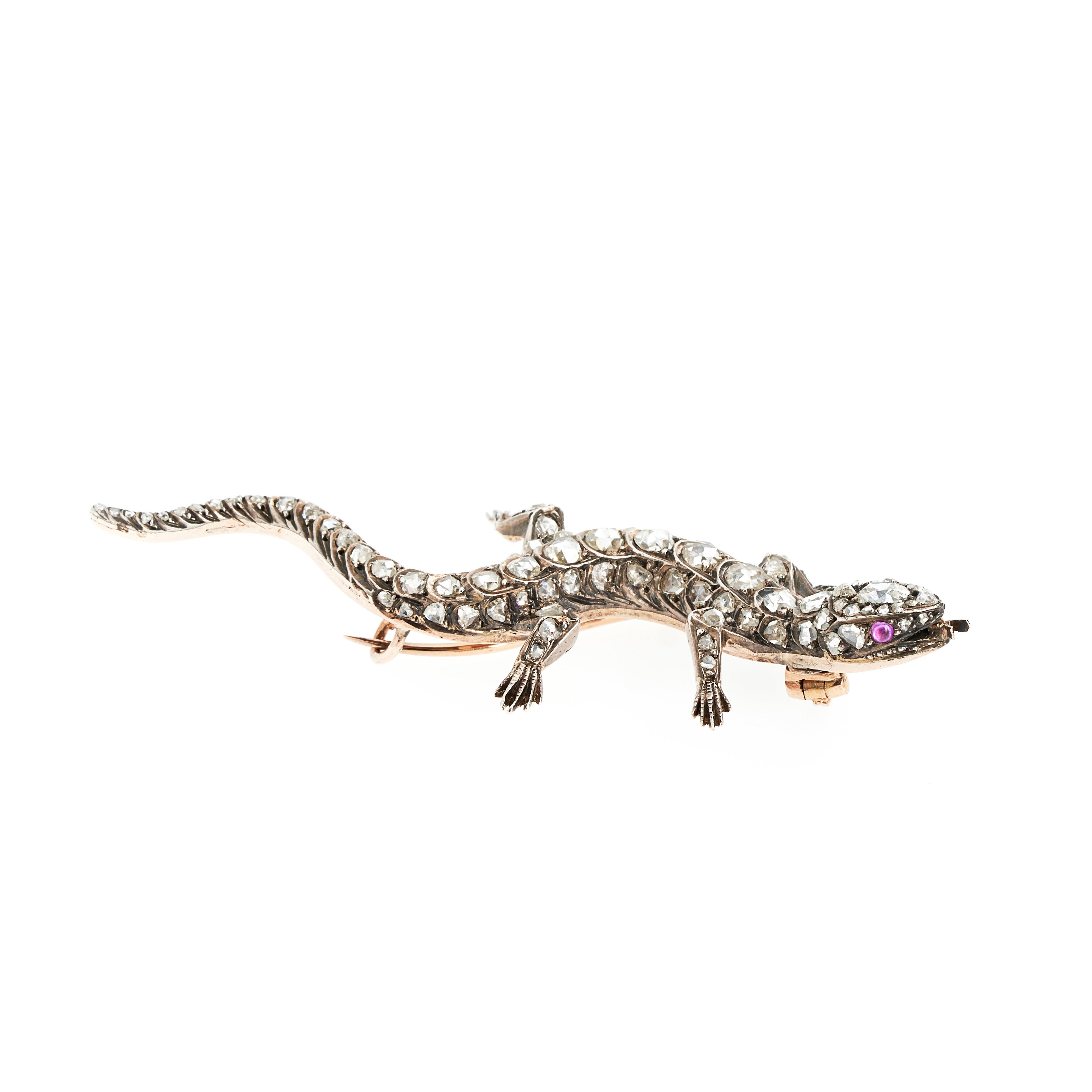 Victorian Diamond Salamander Brooch-Charlotte Sayers Antique Jewellery