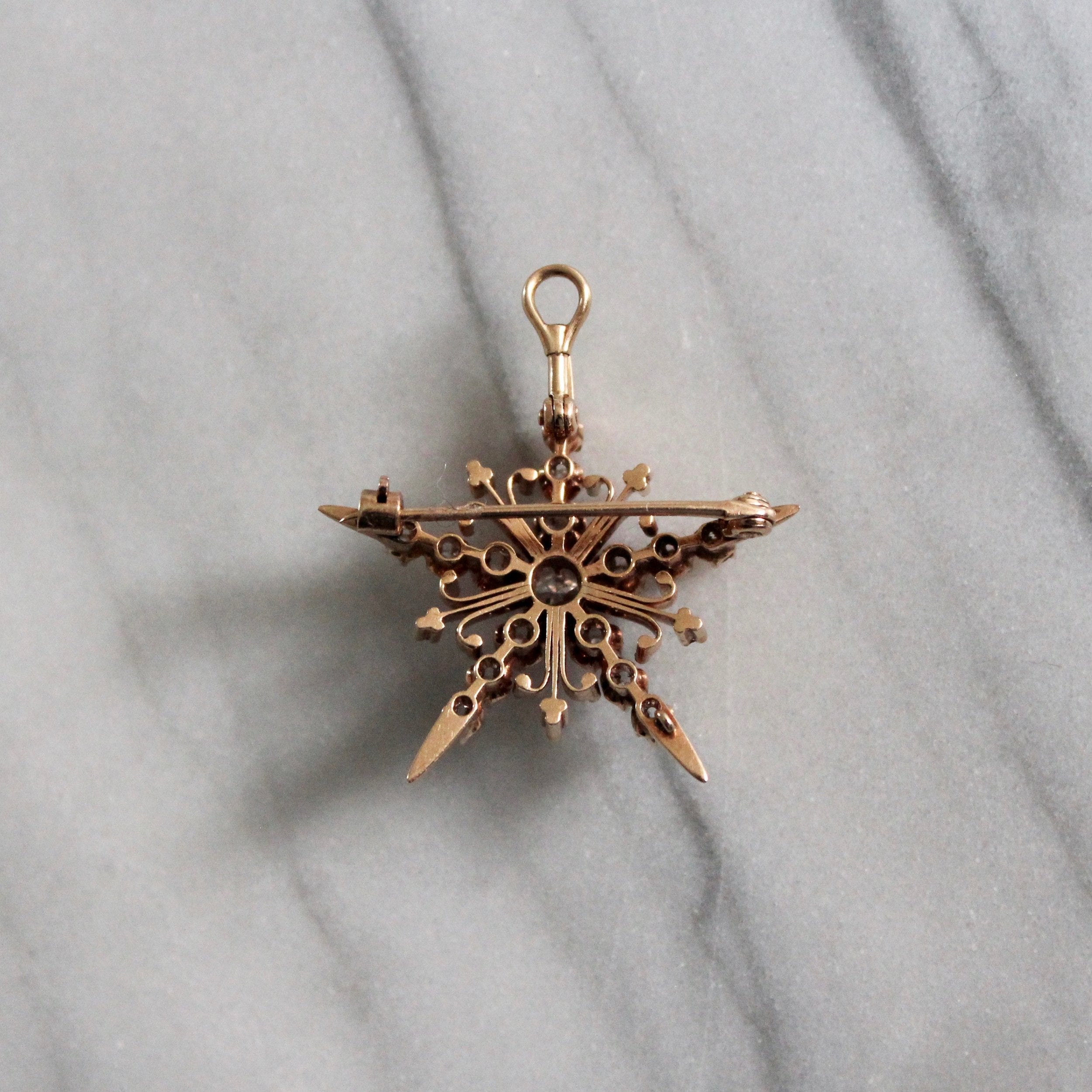 Victorian Diamond Snowflake Brooch/ Pendant-Charlotte Sayers Antique Jewellery