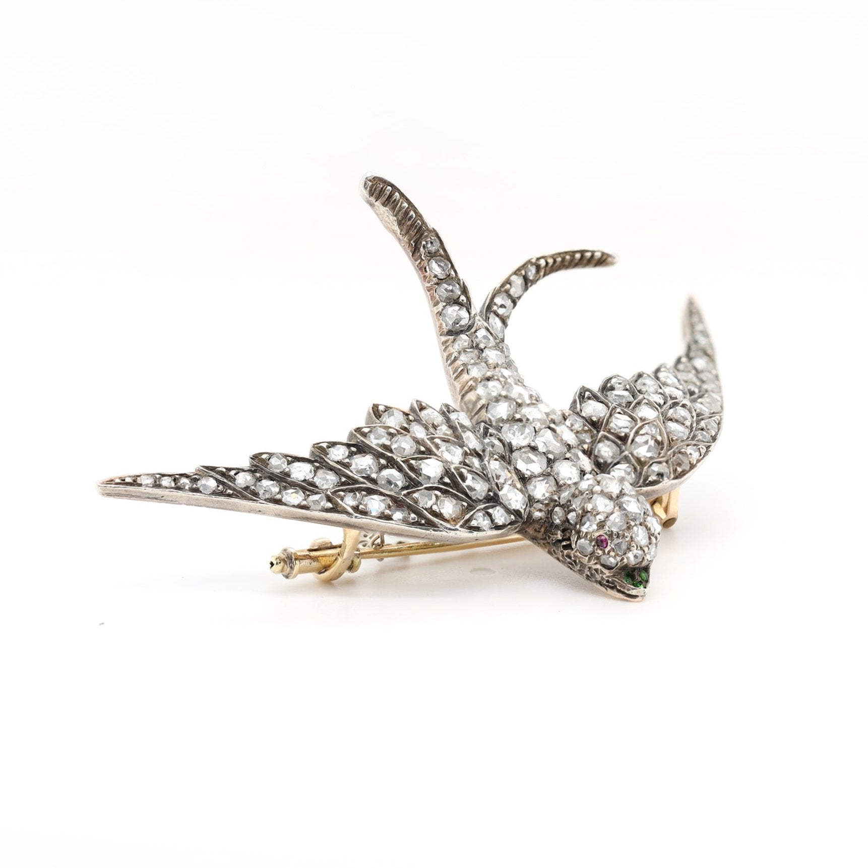 Victorian Diamond Swallow Bird Brooch-Charlotte Sayers Antique Jewellery