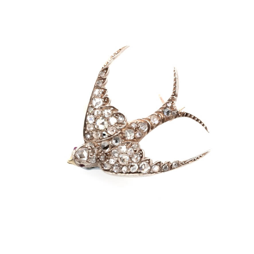 Victorian Diamond Swallow Brooch-Charlotte Sayers Antique Jewellery