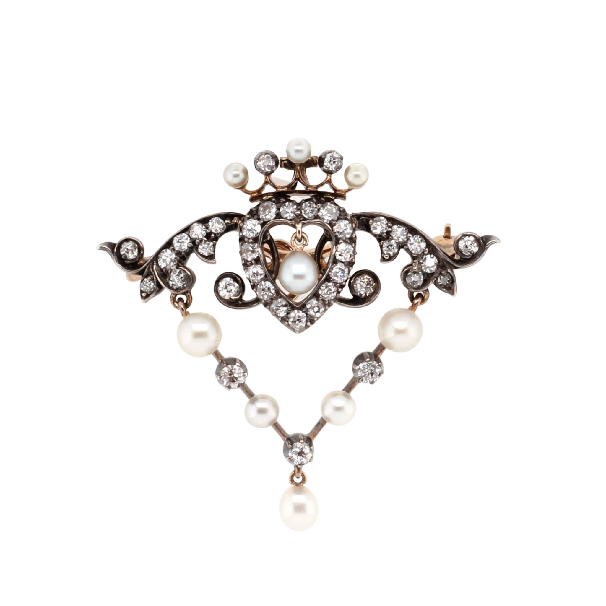 Victorian Diamond and Pearl Brooch / Pendant-Charlotte Sayers Antique Jewellery