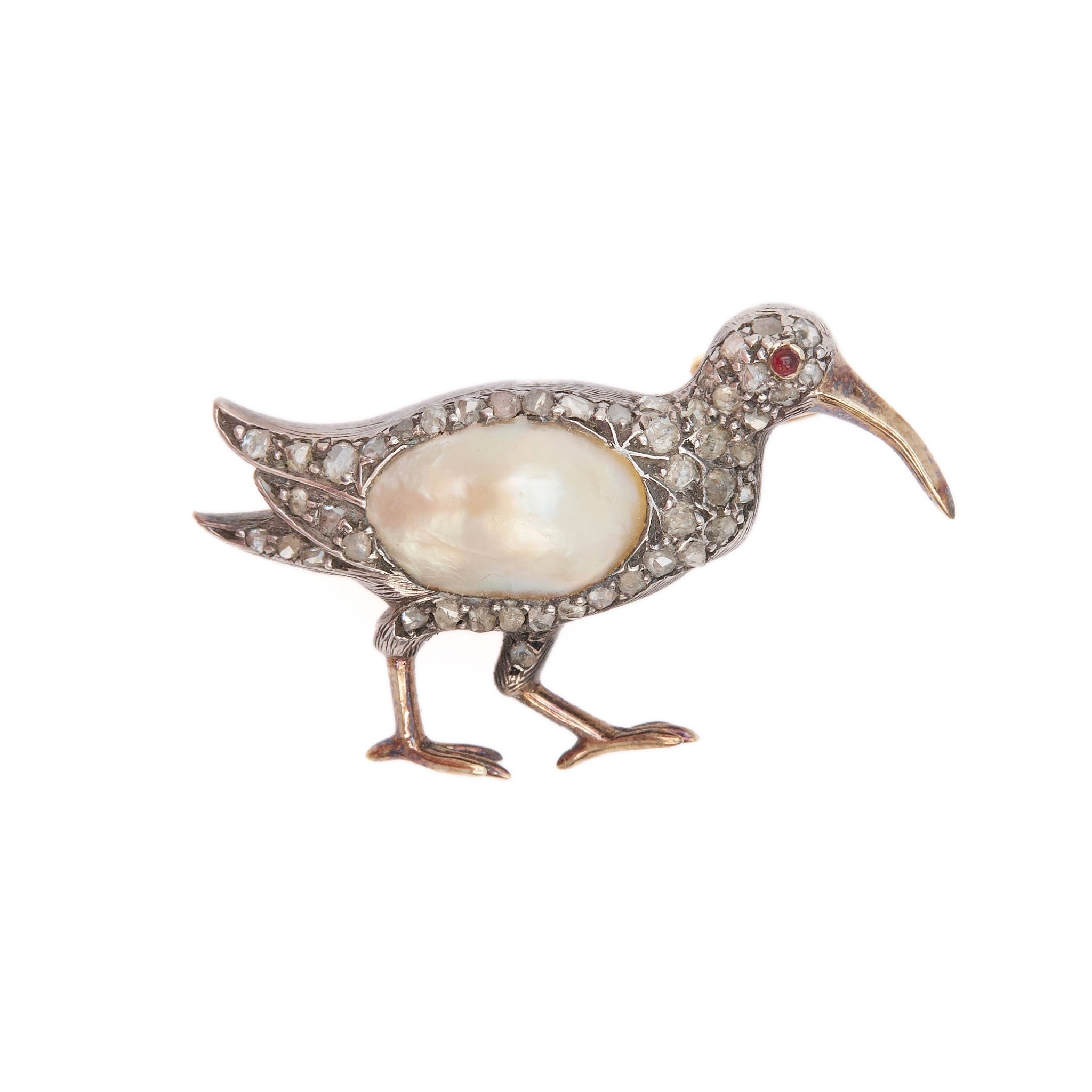 Victorian Diamond and Pearl Curlew Brooch.-Charlotte Sayers Antique Jewellery