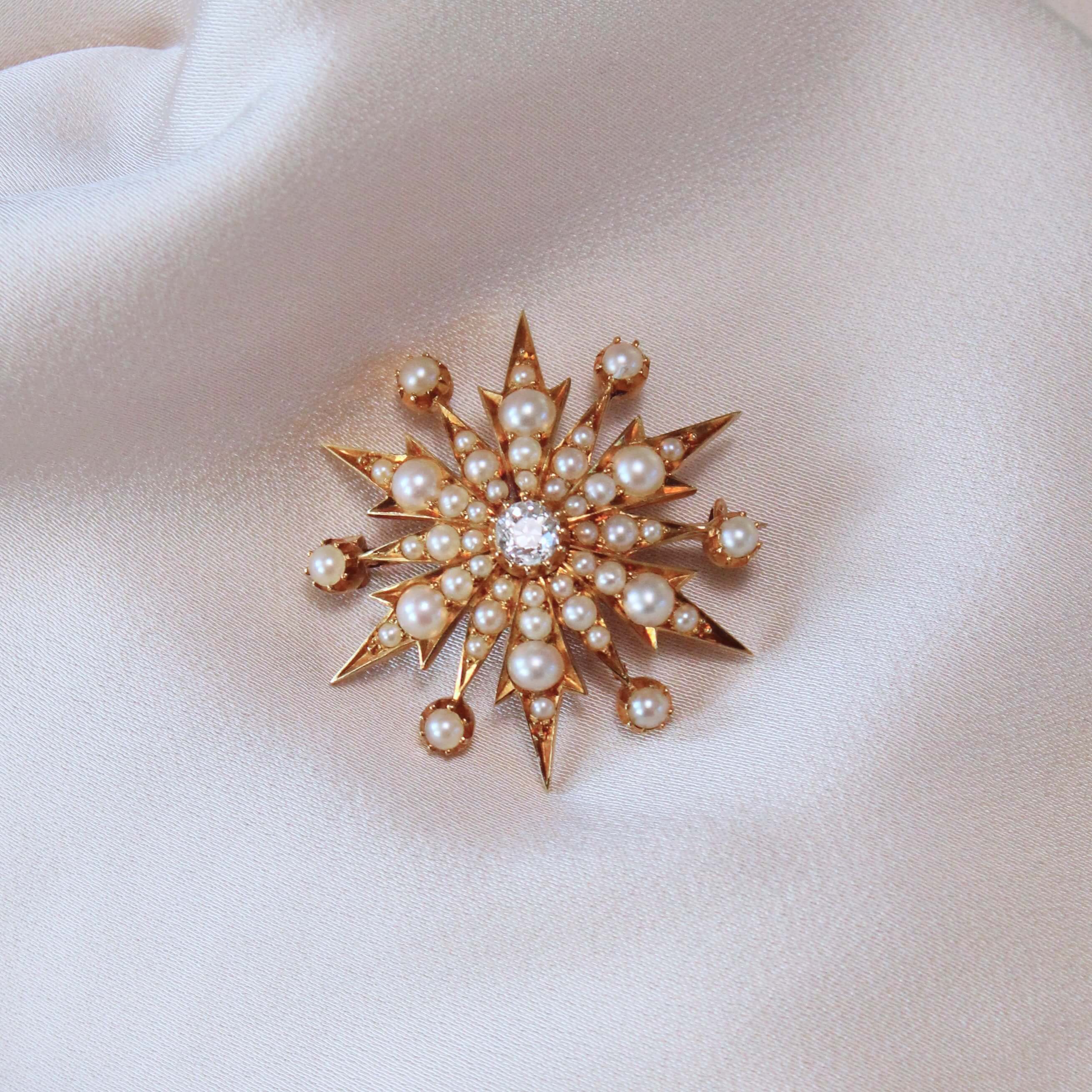 Victorian Diamond and Pearl Snowflake Brooch/Pendant-Charlotte Sayers Antique Jewellery