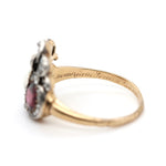 Victorian Double Heart Pearl and Garnet Inscribed Mourning Ring-Charlotte Sayers Antique Jewellery