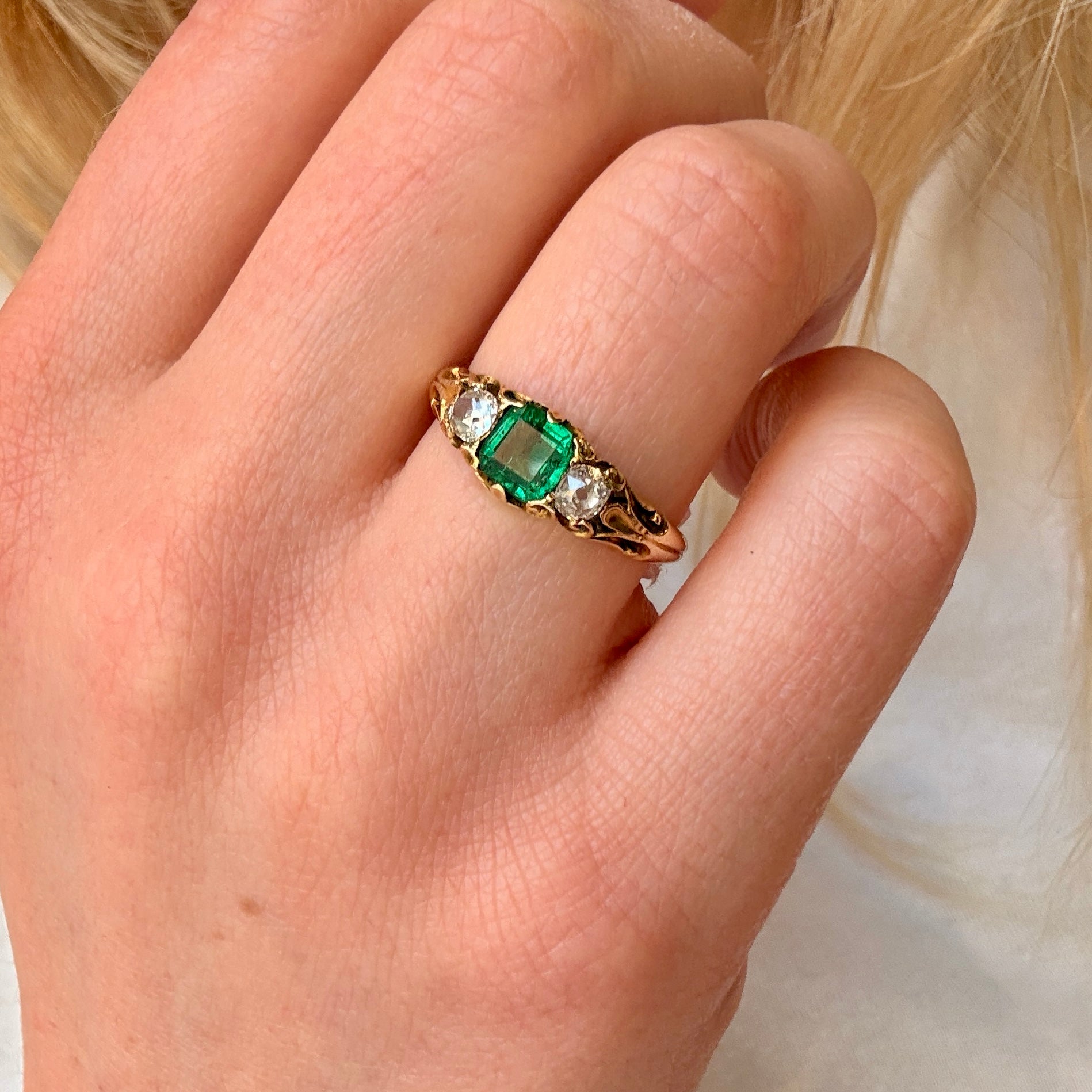 Victorian Emerald Diamond Ring-Charlotte Sayers Antique Jewellery