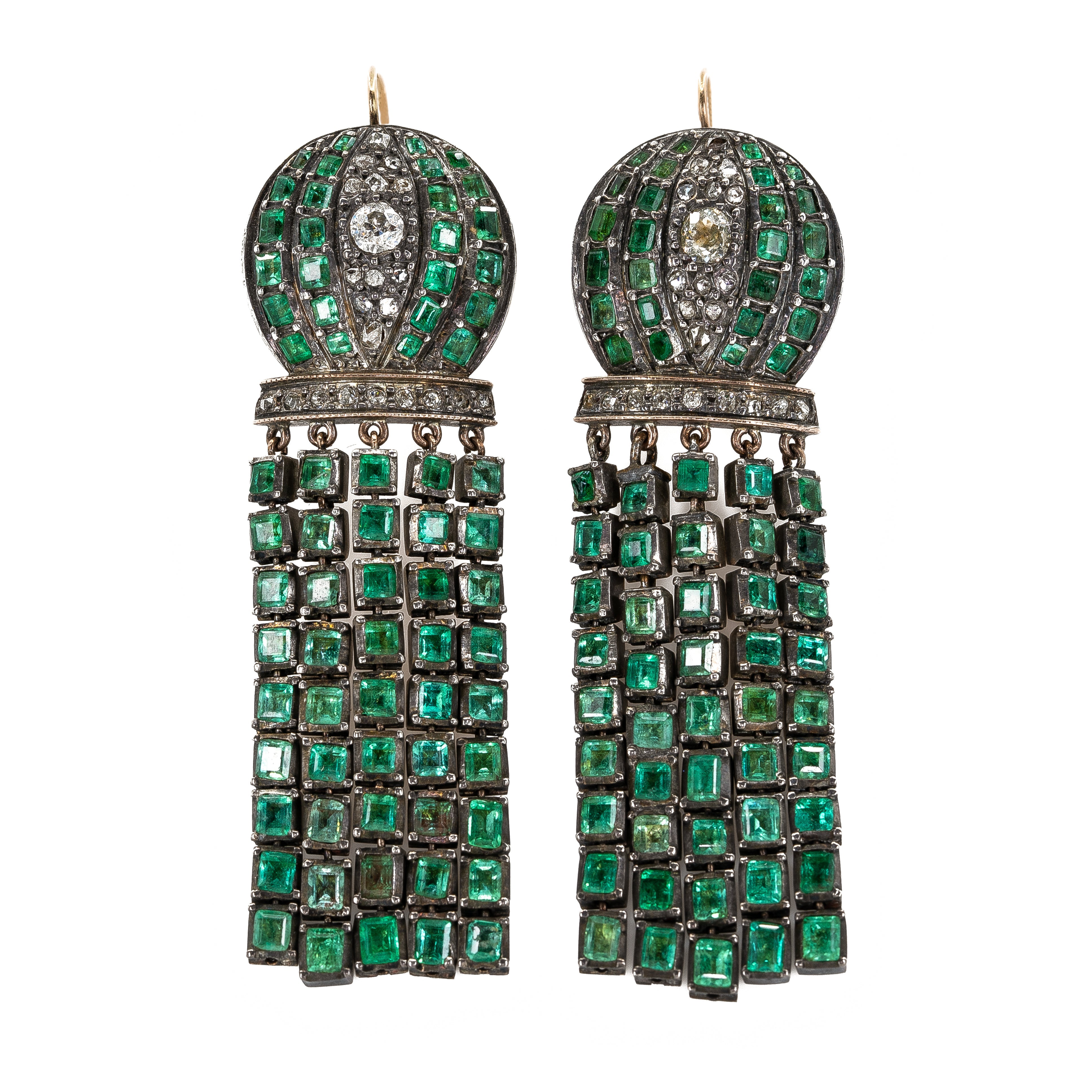 Victorian Emerald and Diamond Drop Earrings-Charlotte Sayers Antique Jewellery